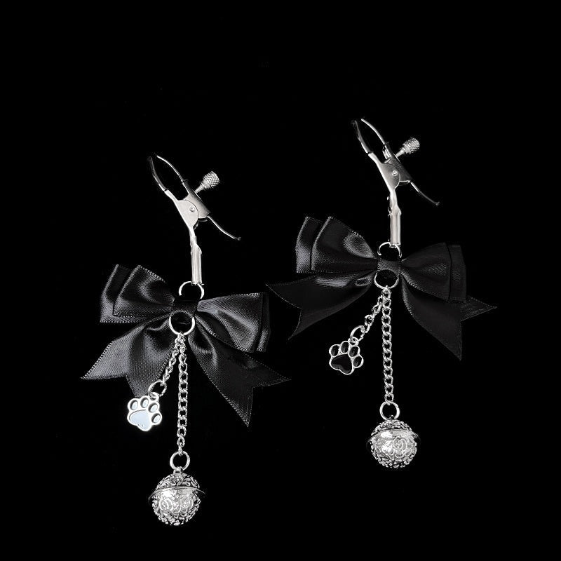 Gothic Bow Paw Tag Bell Pendant - Black angle view | Blackyyds