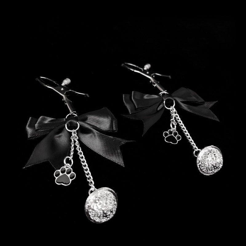 Gothic Bow Paw Tag Bell Pendant - Black gothic jewelry detail shot | Blackyyds
