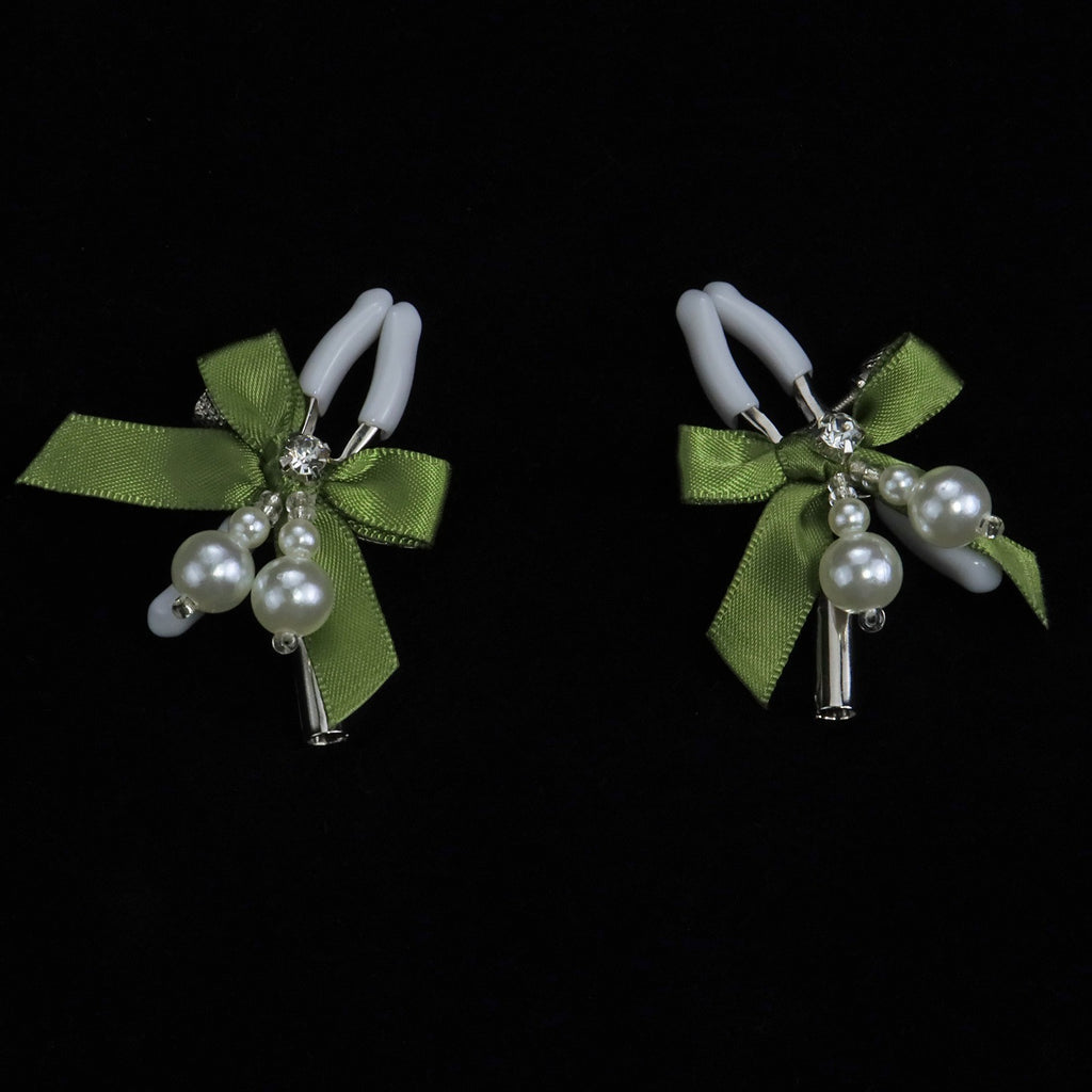 Gothic Bow Pendant - Multi-Color Pearl Clip Attachment angle view | Blackyyds