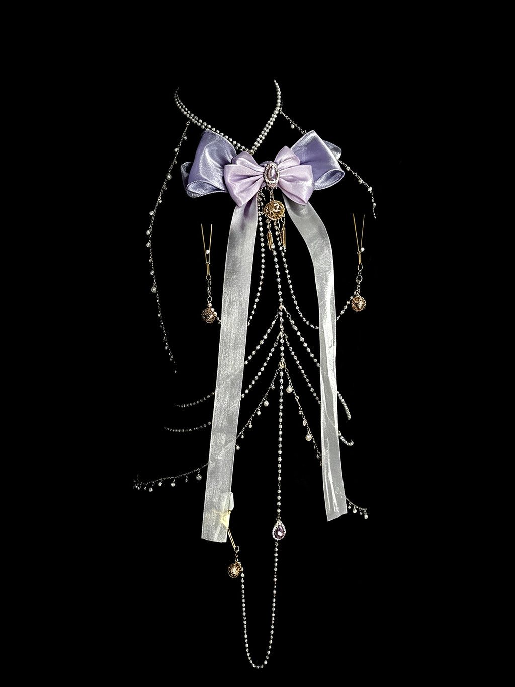 Gothic Bow Ribbon Choker - with Body Chain | Blackyyds