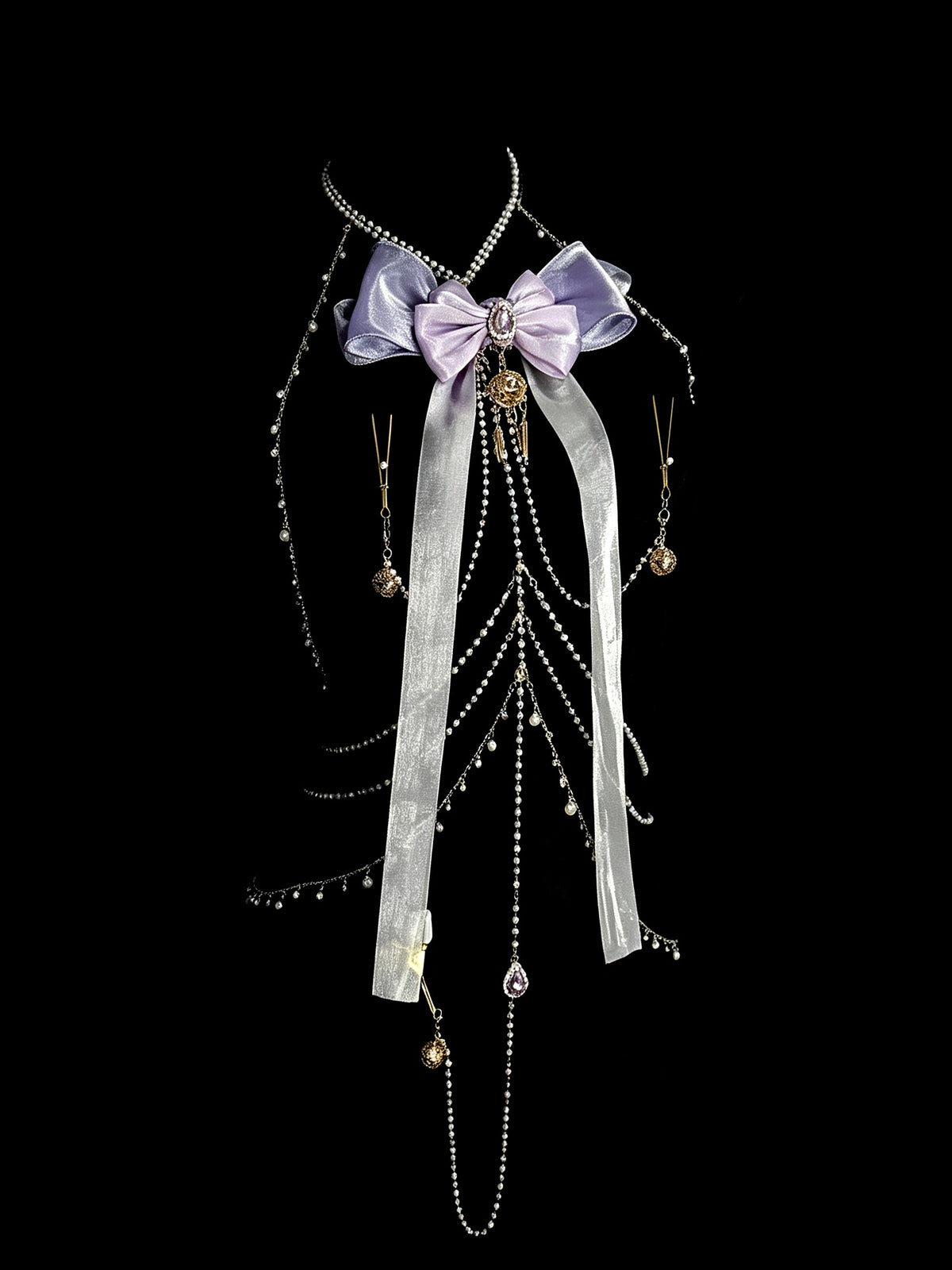 Gothic Bow Ribbon Choker - with Body Chain | Blackyyds