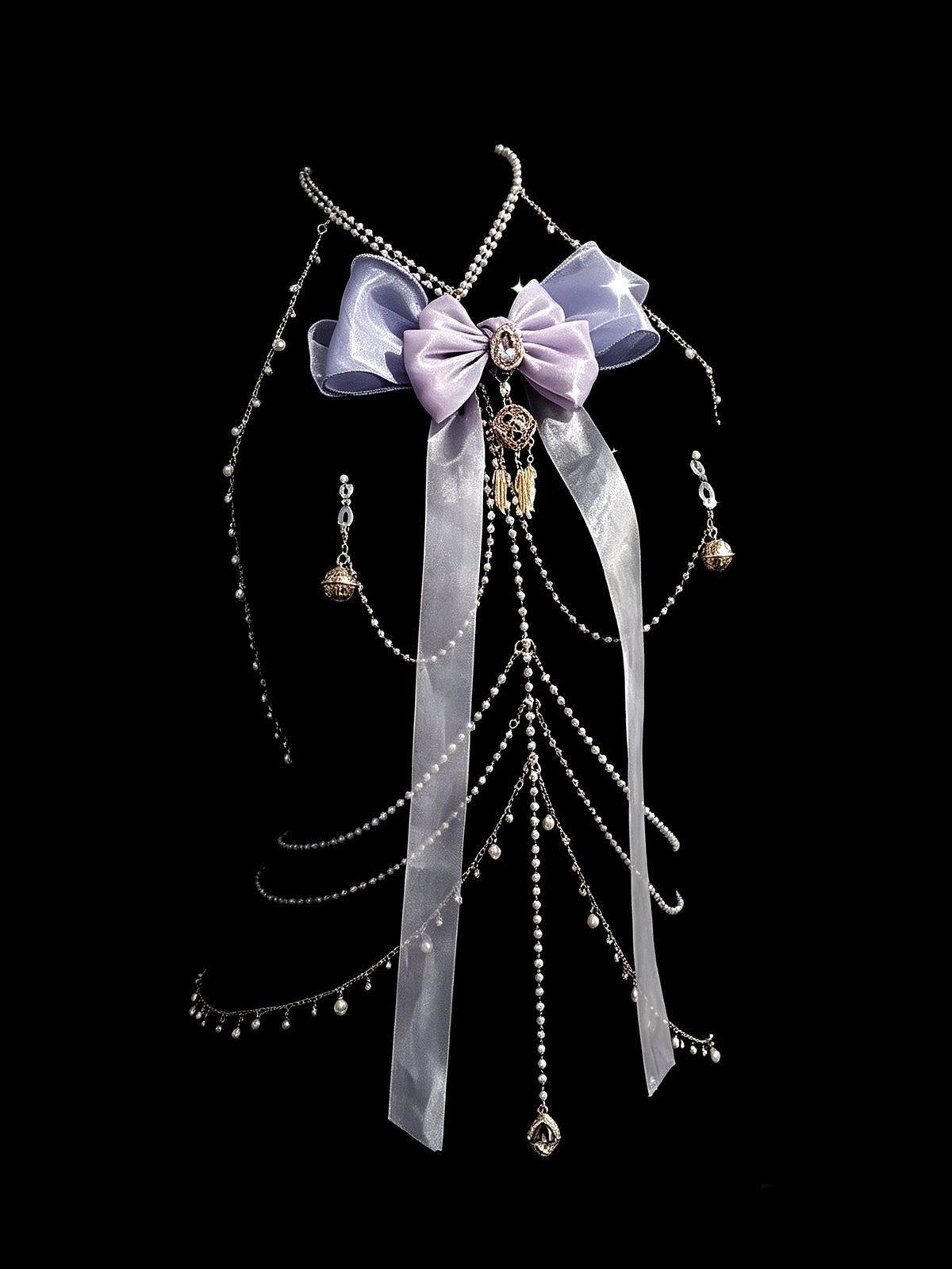 Gothic Bow Ribbon Choker - with Body Chain product view 2 | Blackyyds