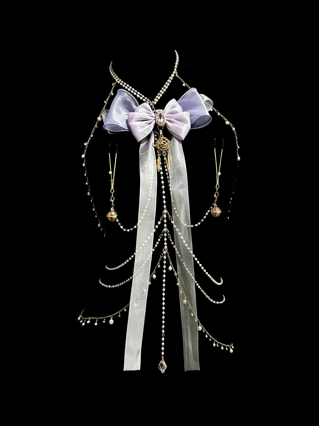 Gothic Bow Ribbon Choker - with Body Chain product view 3 | Blackyyds