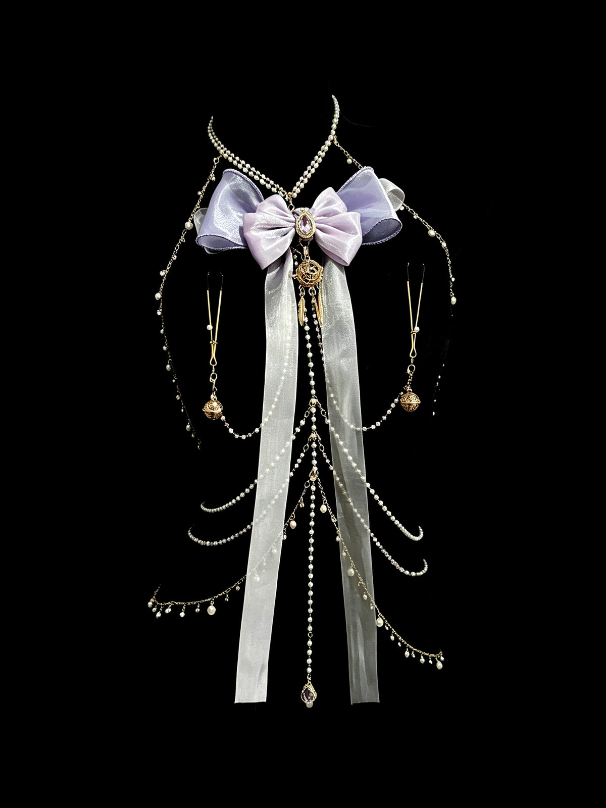 Gothic Bow Ribbon Choker - with Body Chain product view 3 | Blackyyds
