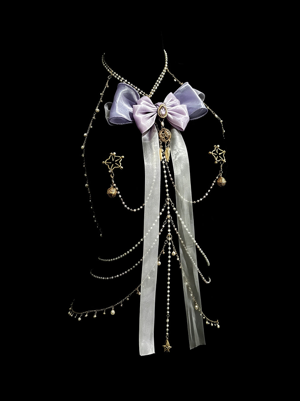 Gothic Bow Ribbon Choker - with Body Chain product view 5 | Blackyyds