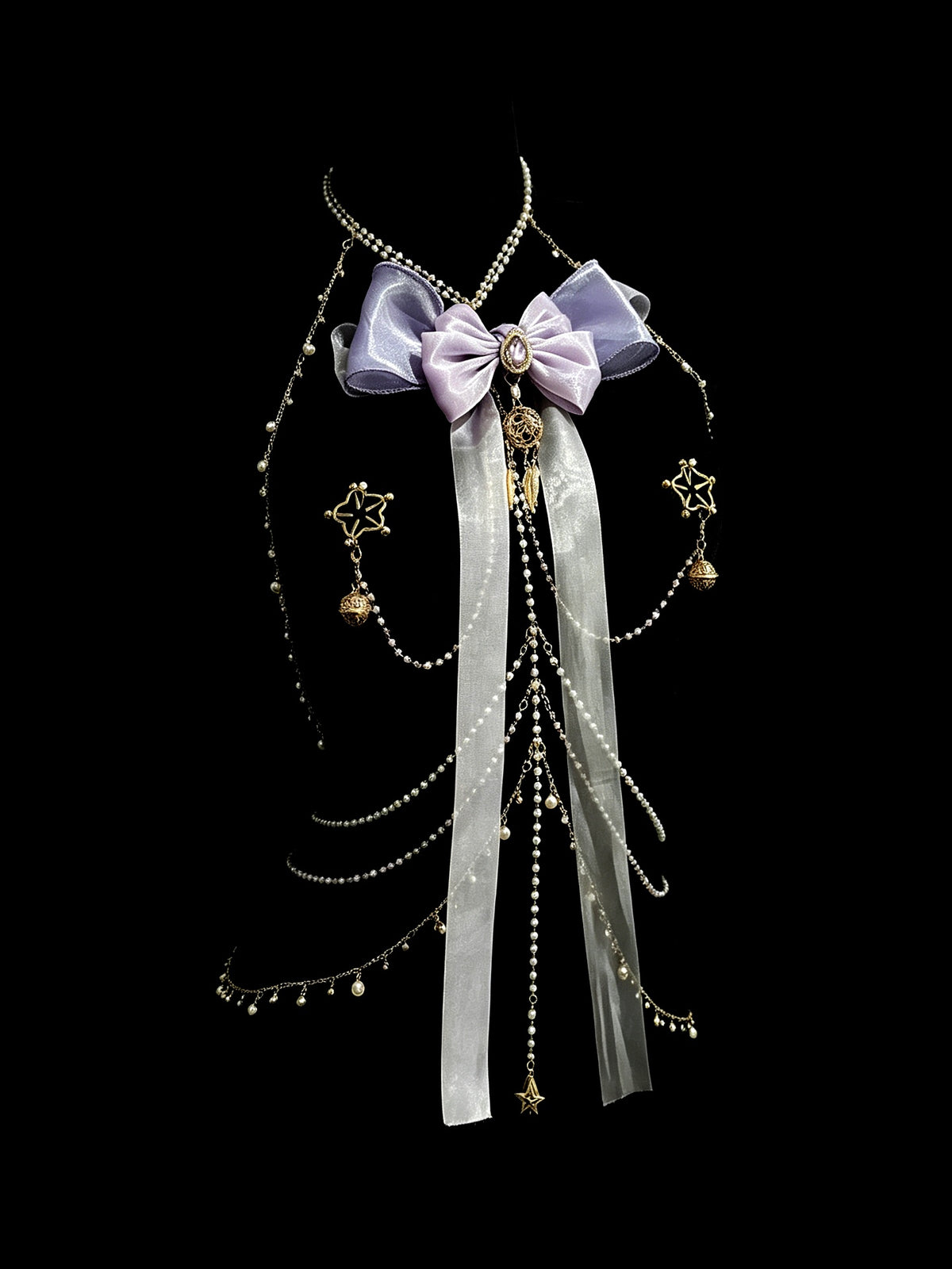 Gothic Bow Ribbon Choker - with Body Chain product view 5 | Blackyyds