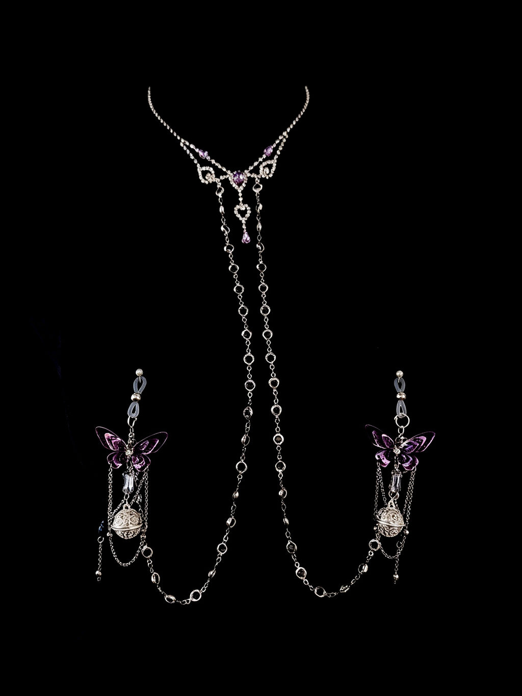Gothic Butterfly Bell Choker - Zircon with Body Chain — view 2