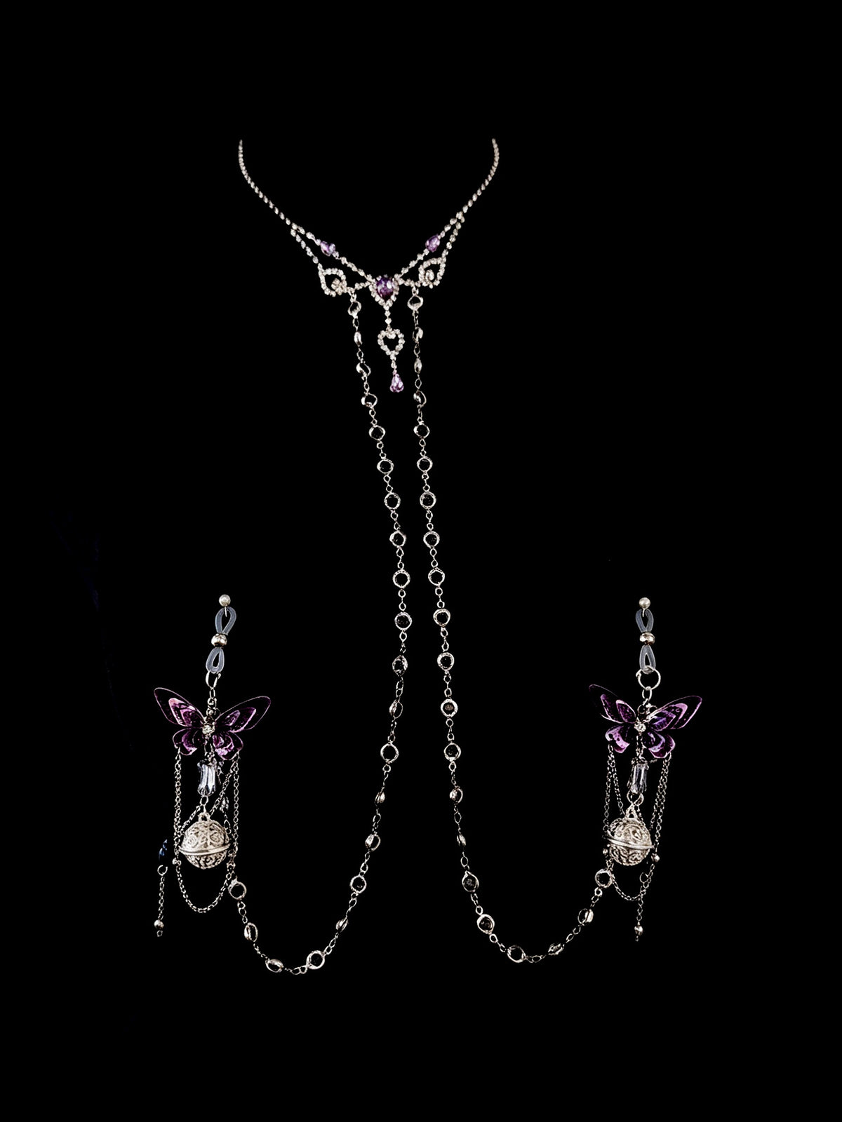 Gothic Butterfly Bell Choker - Zircon with Body Chain — view 2