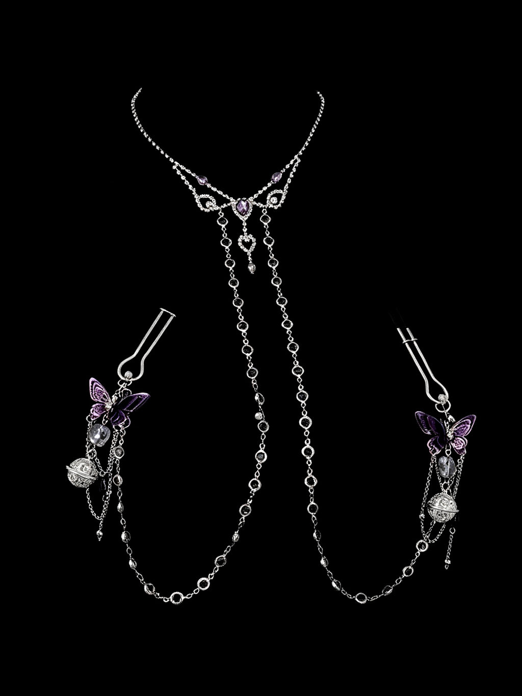 Gothic Butterfly Bell Choker - Zircon with Body Chain — view 3