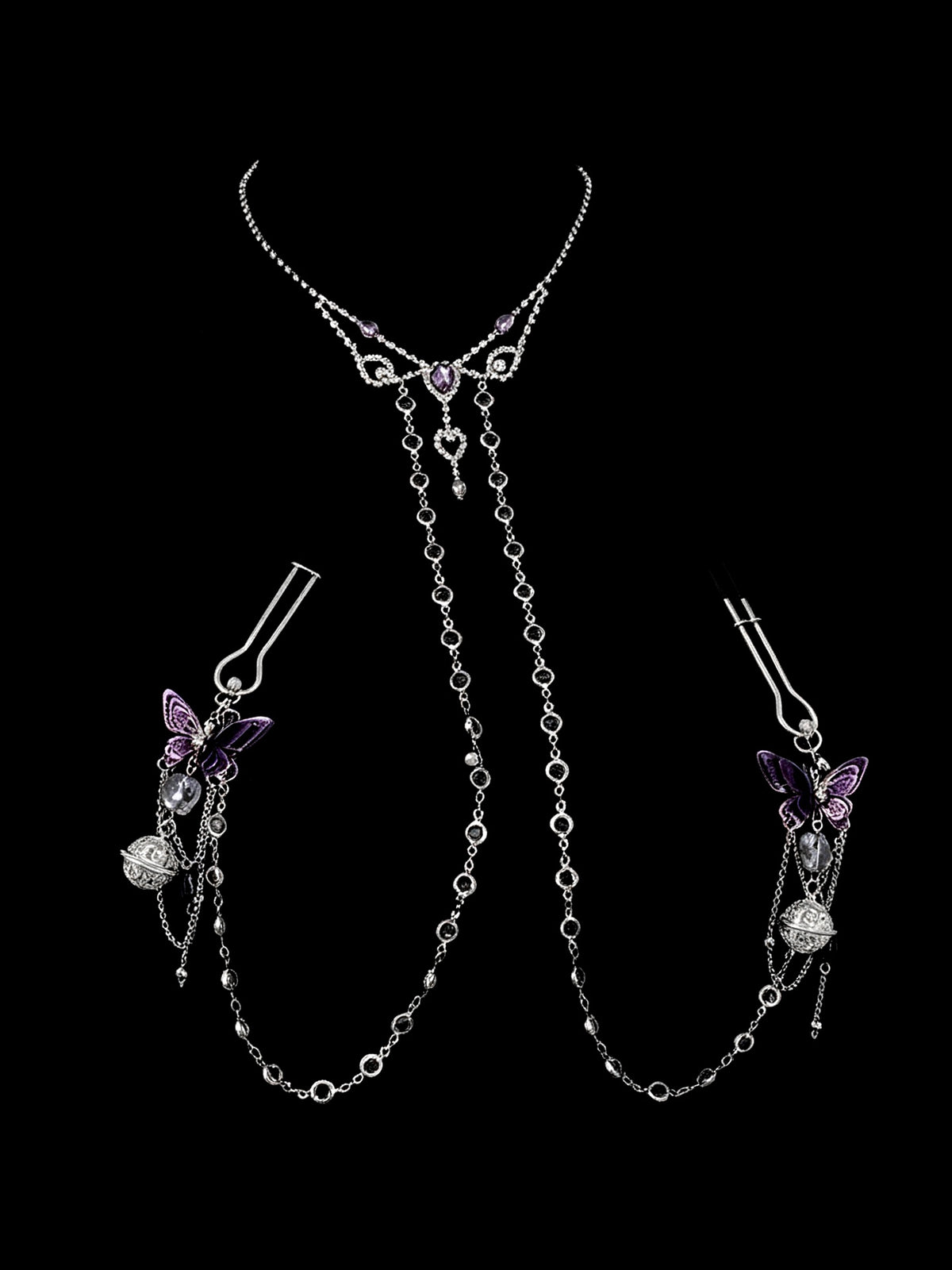 Gothic Butterfly Bell Choker - Zircon with Body Chain — view 3