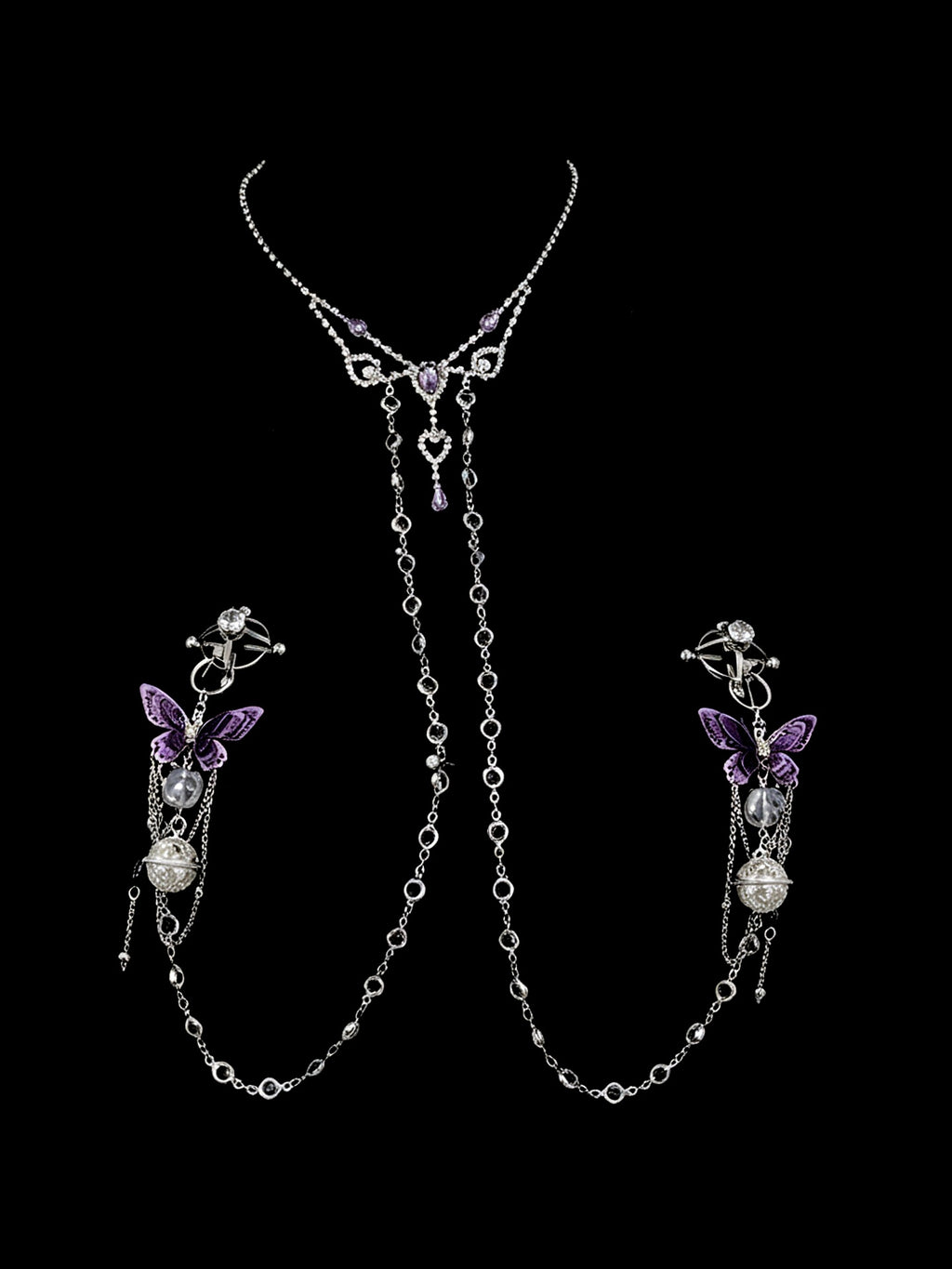 Gothic Butterfly Bell Choker - Zircon with Body Chain — view 4