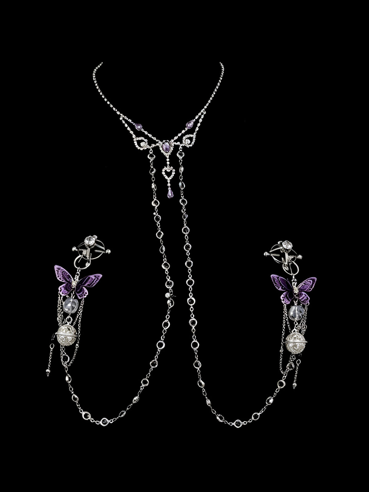 Gothic Butterfly Bell Choker - Zircon with Body Chain — view 4