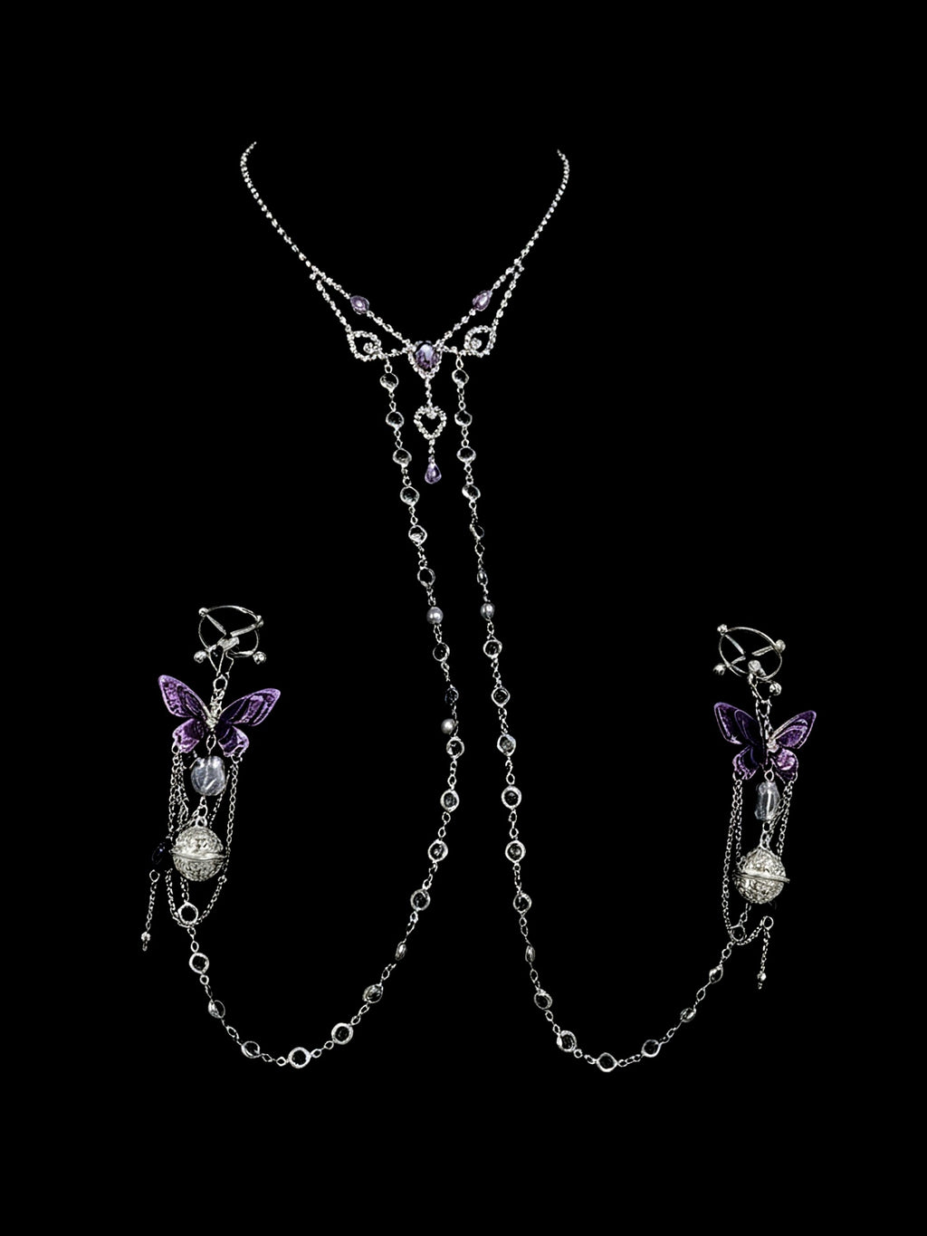Gothic Butterfly Bell Choker - Zircon with Body Chain — view 1 alternate view 5 | Blackyyds