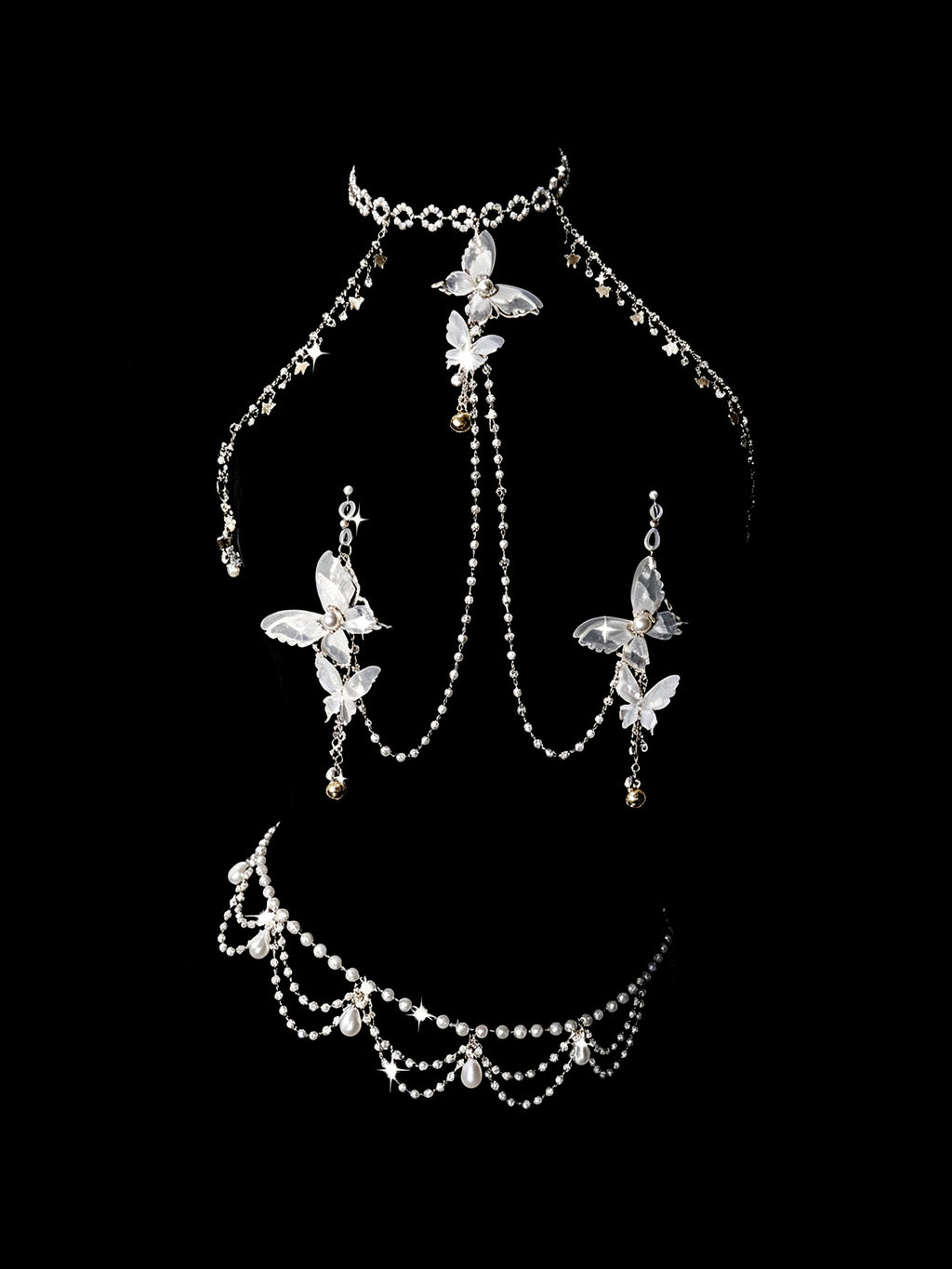 Gothic Butterfly Choker - Rhinestone with Body Chain | Blackyyds