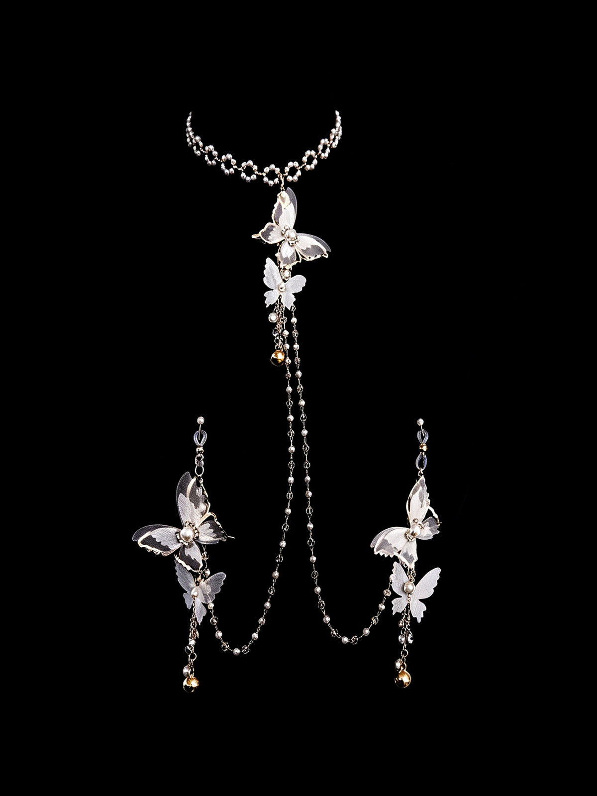 Gothic Butterfly Choker - Rhinestone with Body Chain close-up detail | Blackyyds