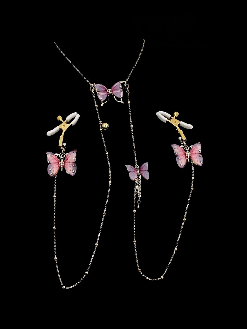 Gothic Butterfly Choker - Sheer Mesh Pearl with Body Chain | Blackyyds