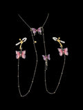 Gothic Butterfly Choker - Sheer Mesh Pearl with Body Chain | Blackyyds