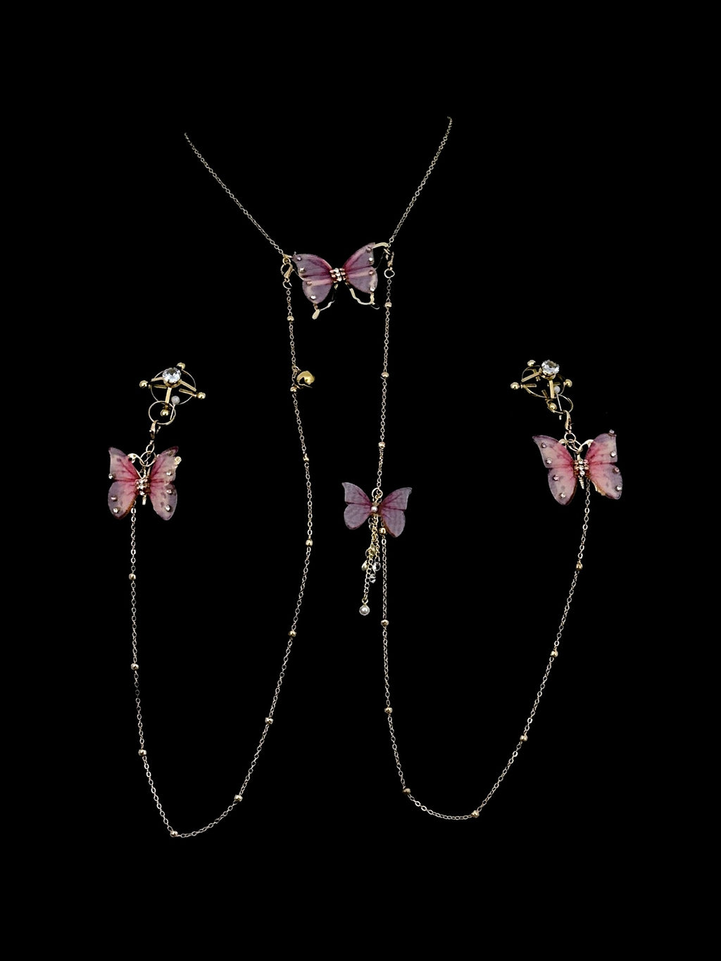 Gothic Butterfly Choker - Sheer Mesh Pearl with Body Chain product view 2 | Blackyyds
