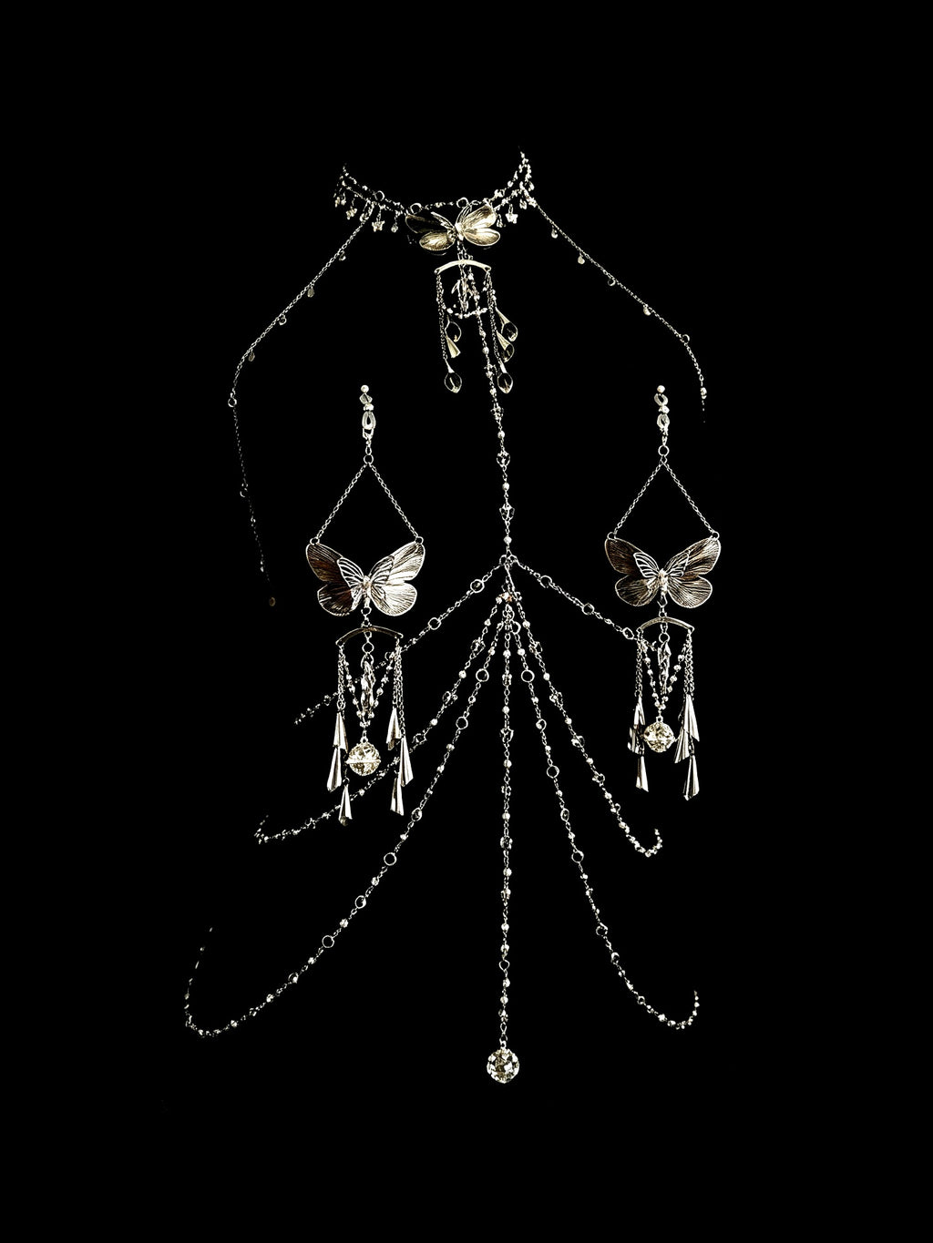Gothic Butterfly Pendant - Rhinestone with Elastic Body Chain close-up detail | Blackyyds