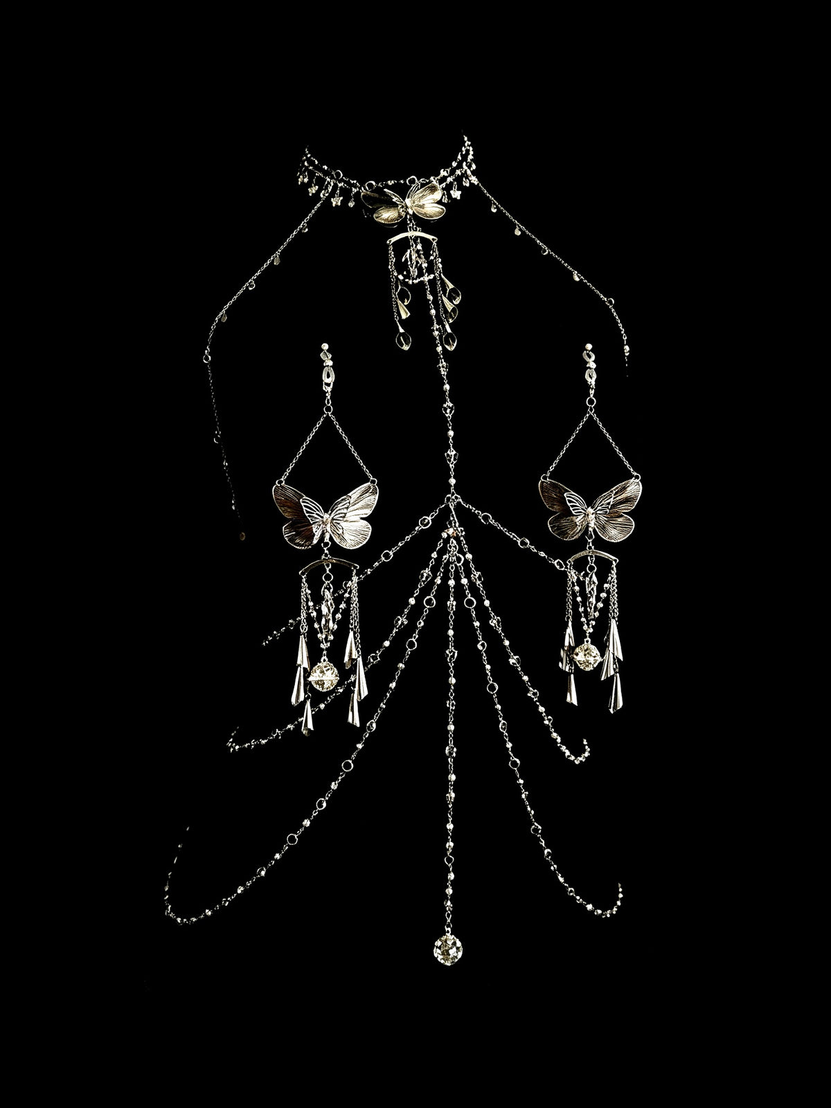 Gothic Butterfly Pendant - Rhinestone with Elastic Body Chain close-up detail | Blackyyds