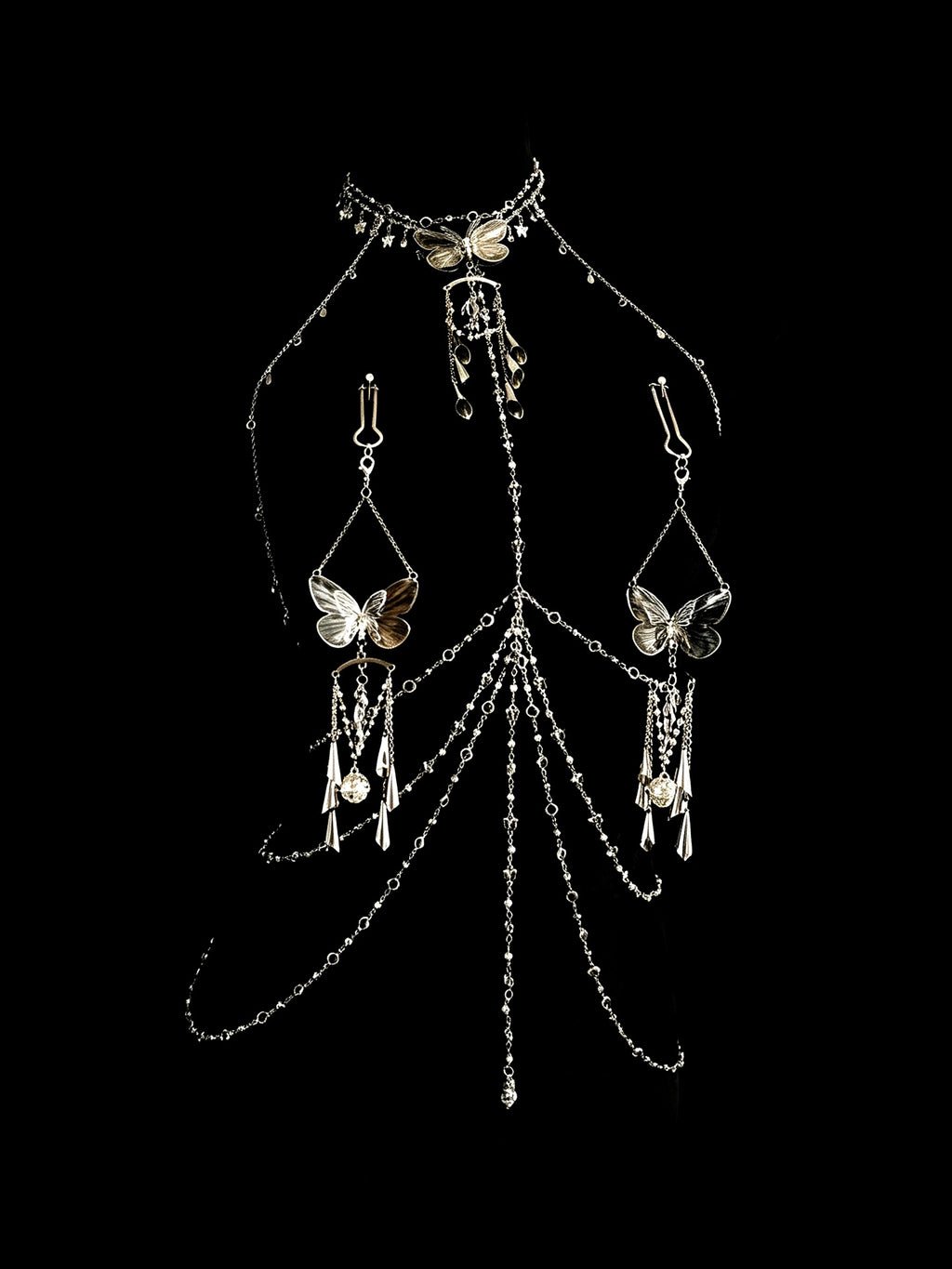 Gothic Butterfly Pendant - Rhinestone with Elastic Body Chain product view 2 | Blackyyds