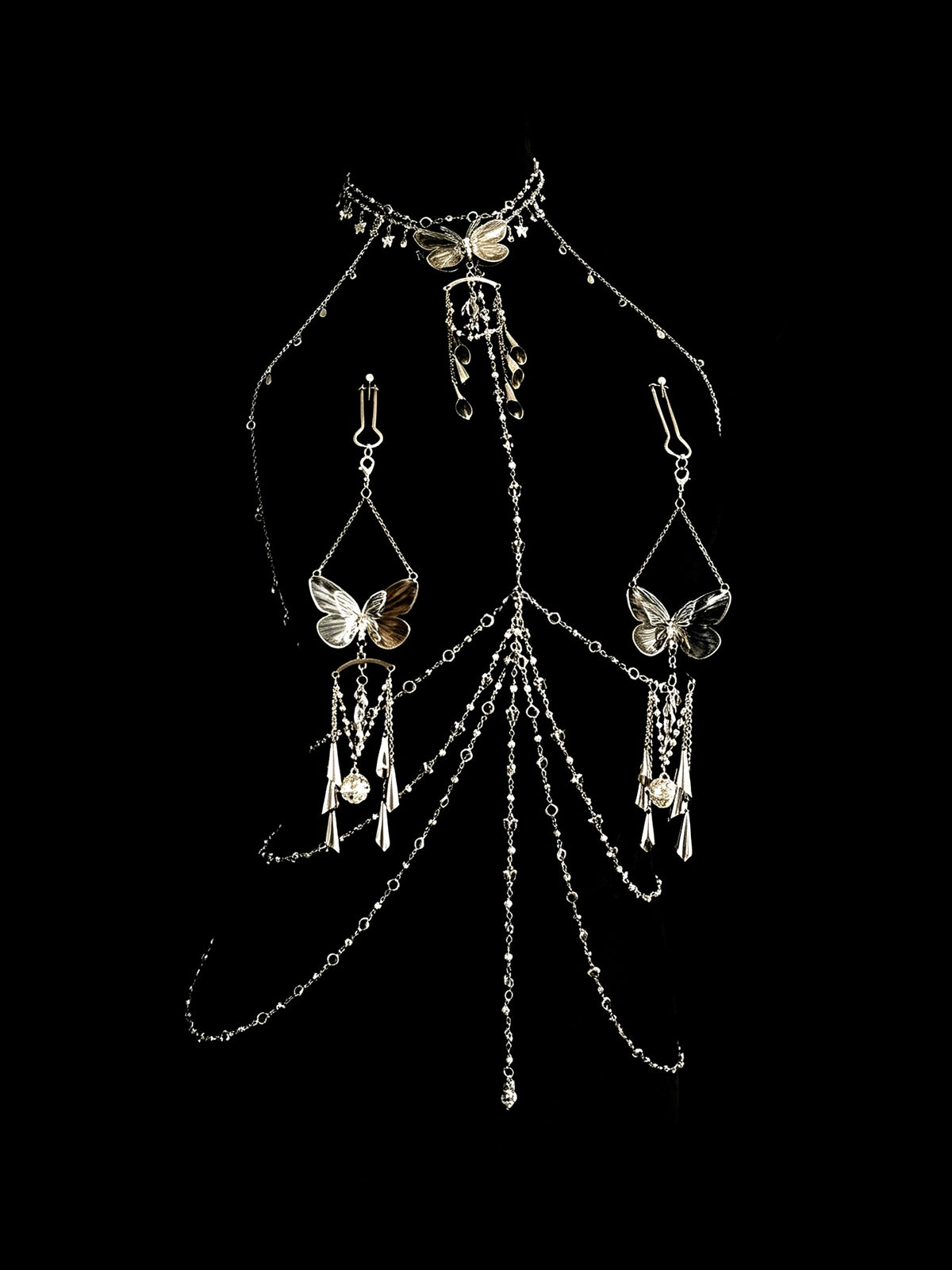 Gothic Butterfly Pendant - Rhinestone with Elastic Body Chain product view 2 | Blackyyds