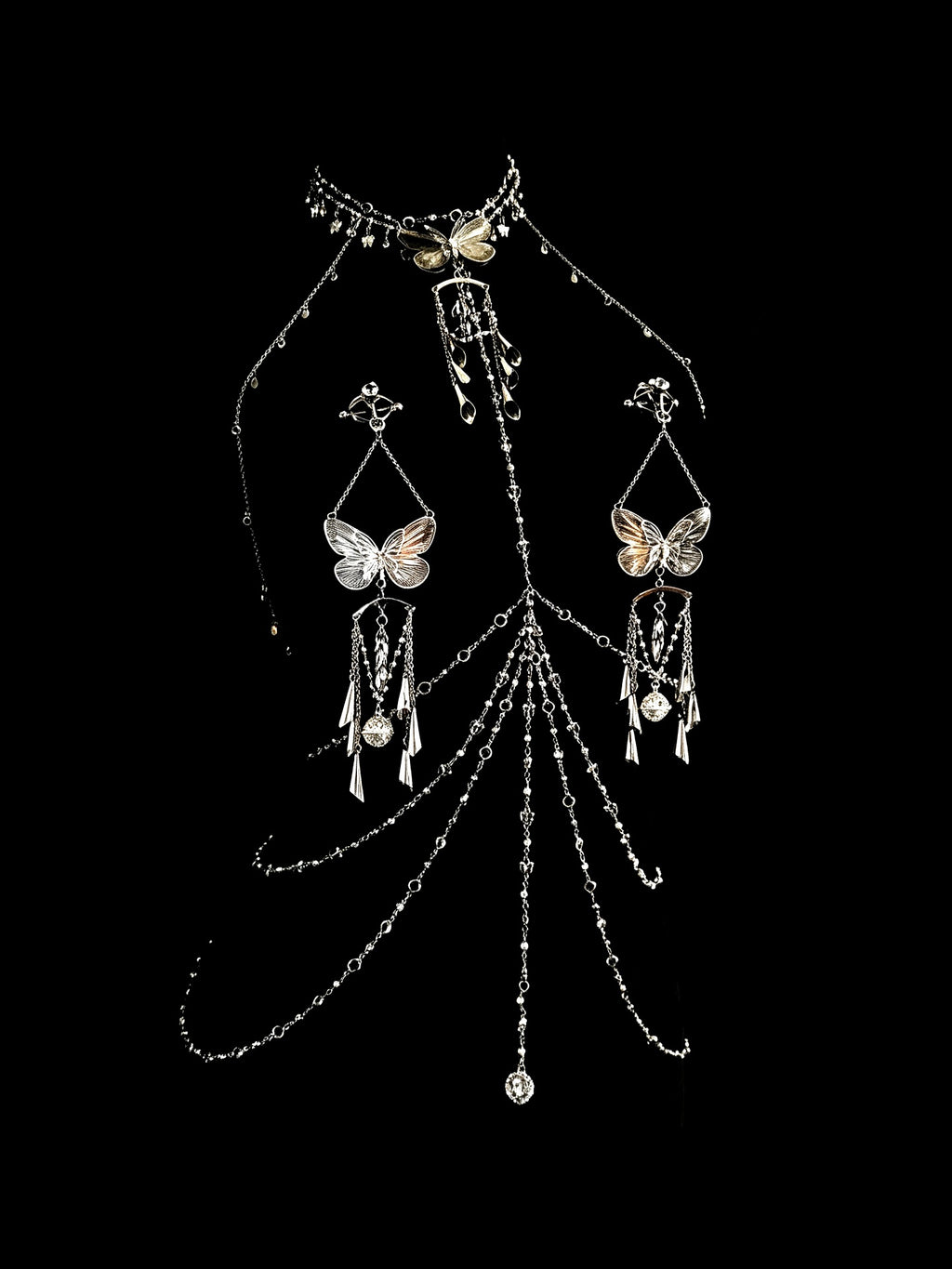 Gothic Butterfly Pendant - Rhinestone with Elastic Body Chain angle view | Blackyyds
