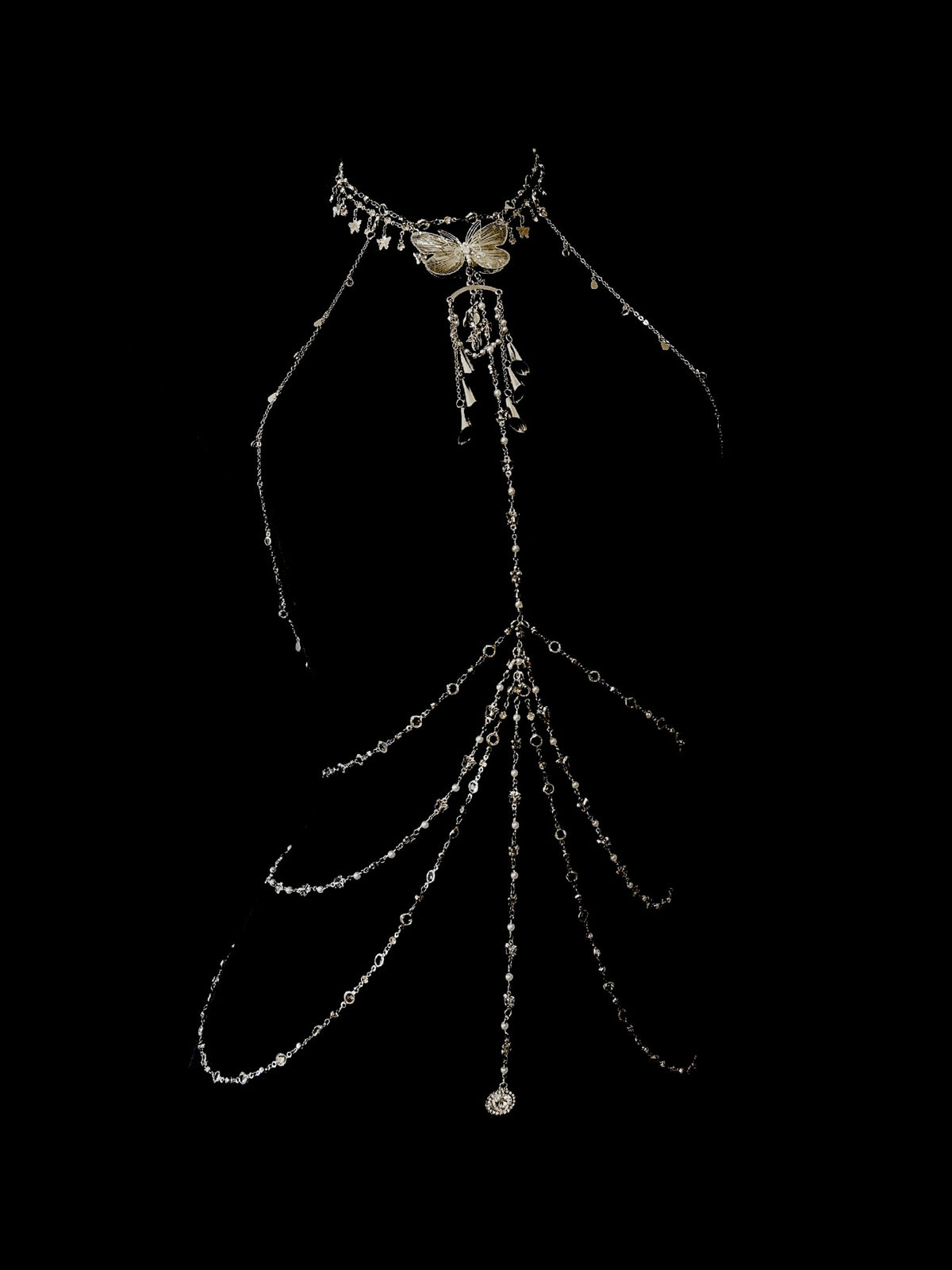 Gothic Butterfly Pendant - Rhinestone with Elastic Body Chain product view 5 | Blackyyds