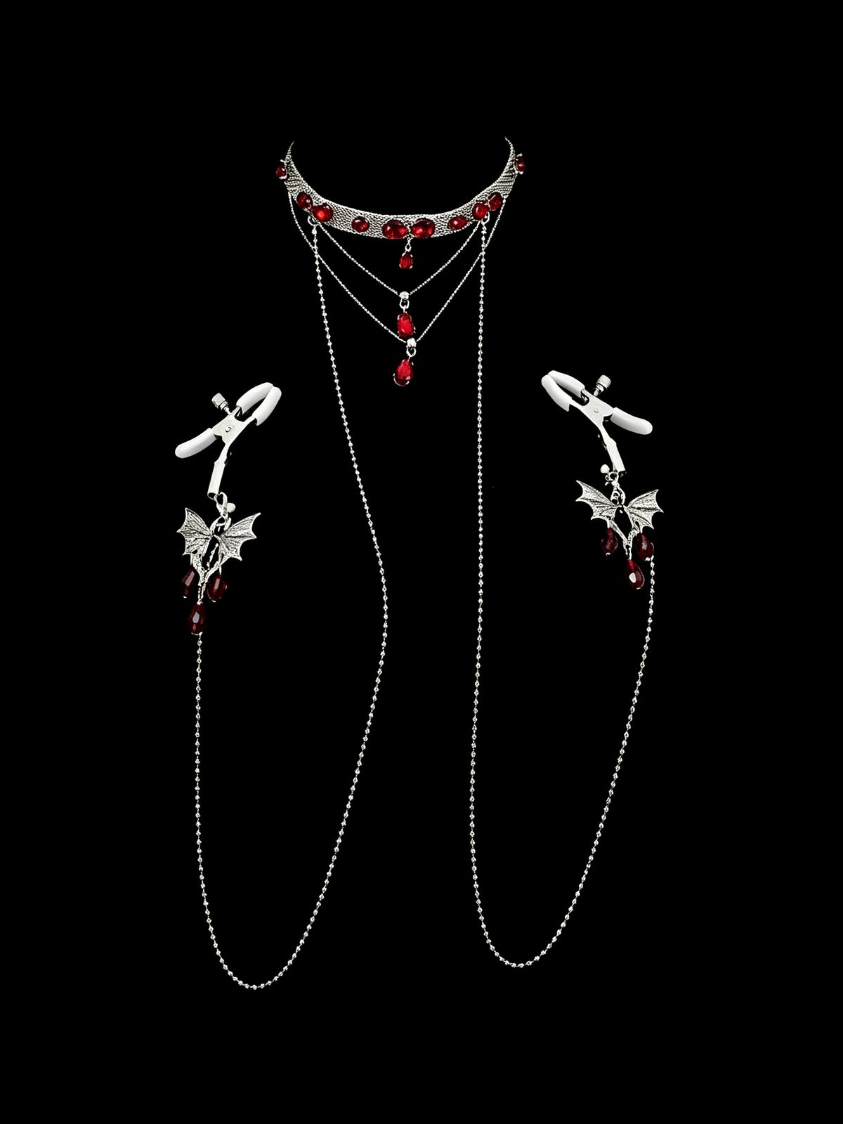 Gothic Butterfly Red Crystal Choker - with Body Chain | Blackyyds