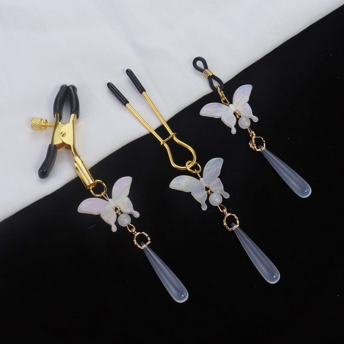 Gothic Butterfly Teardrop Pendant - Crystal Clip Attachment gothic jewelry product view 2 | Blackyyds
