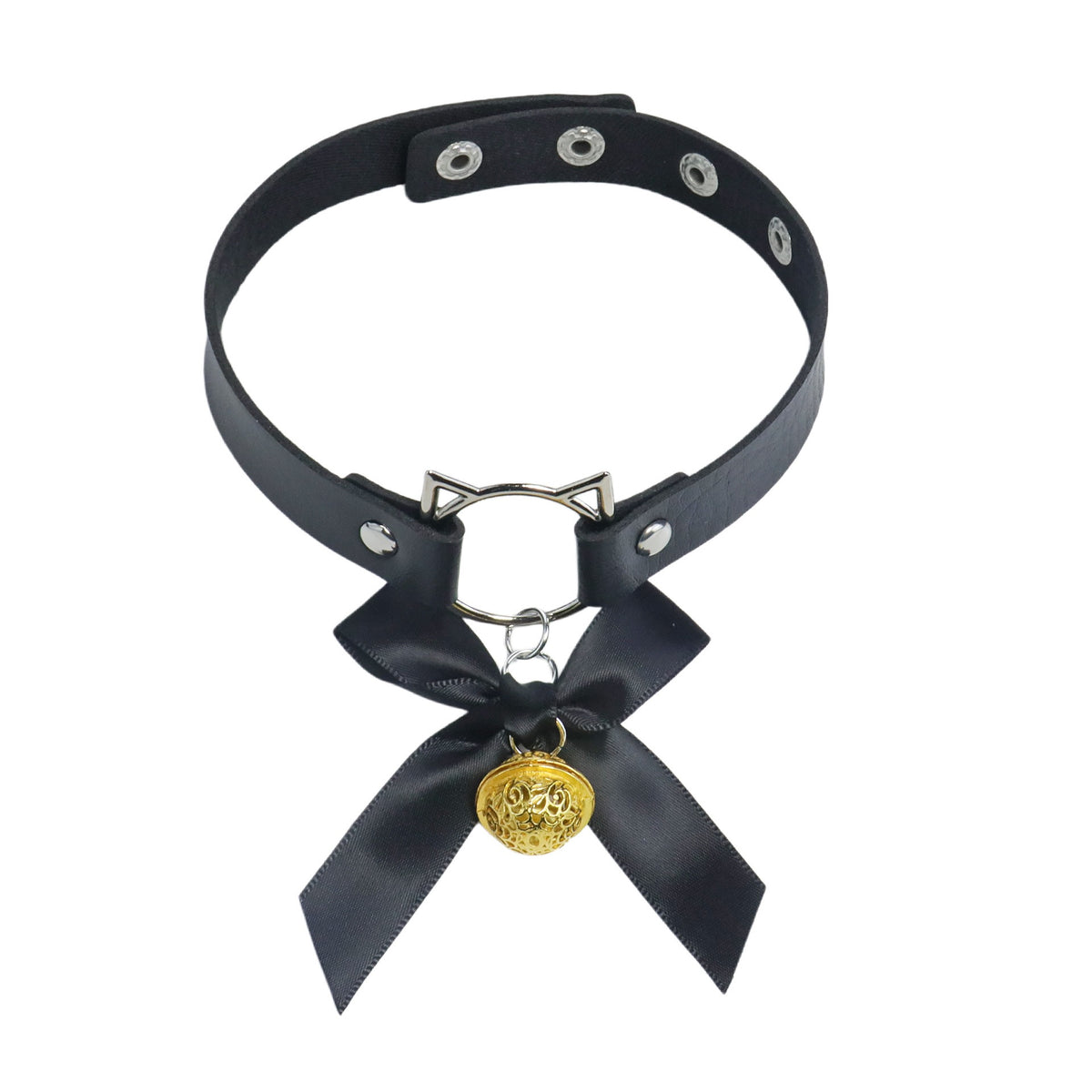Gothic Cat Ear Bell Choker - Black close-up detail | Blackyyds