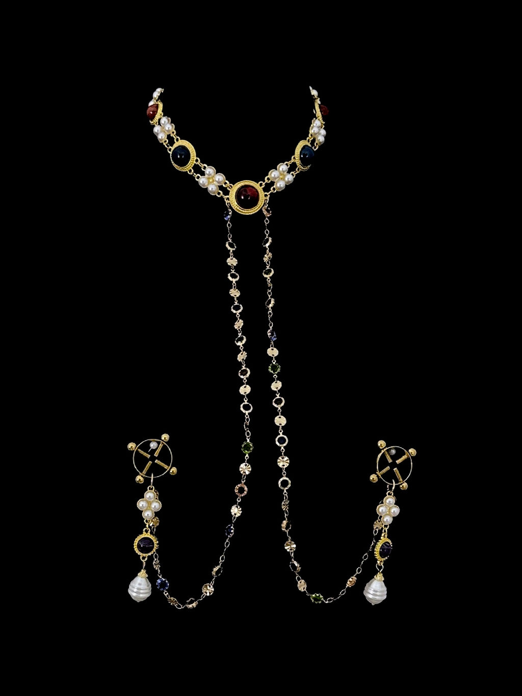 Gothic Choker - with Body Chain angle view | Blackyyds
