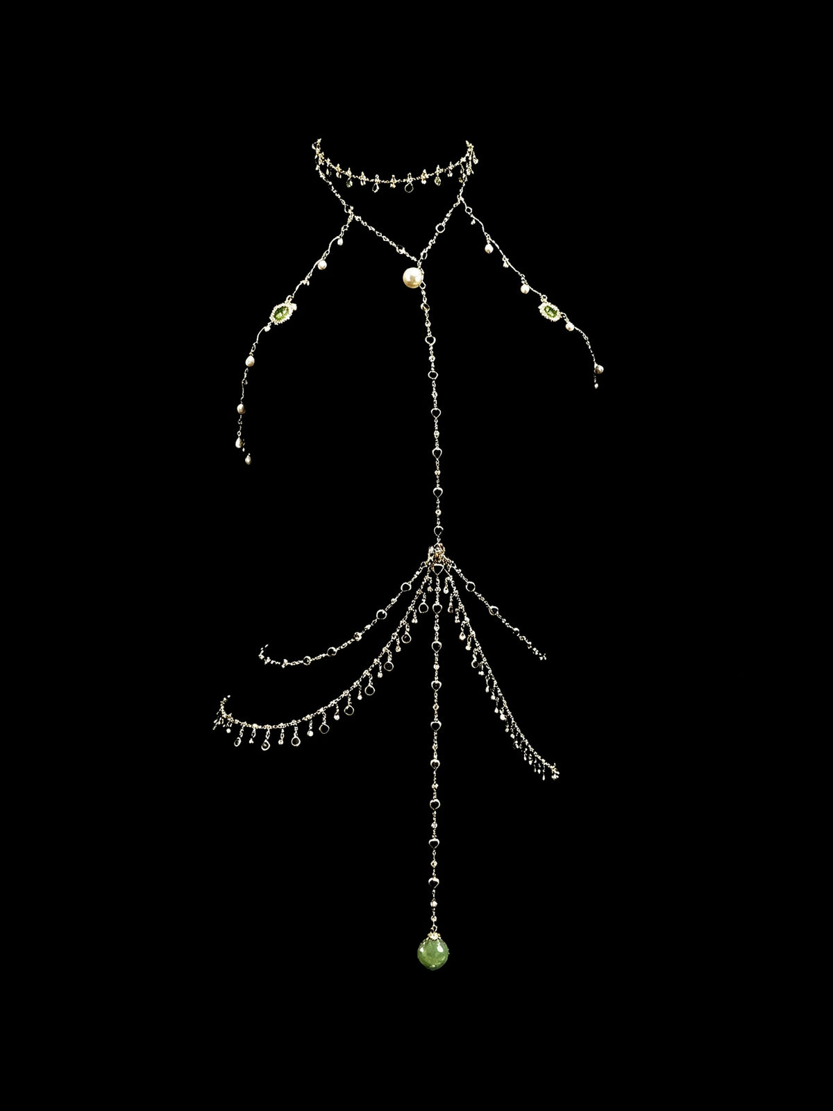Gothic Choker - Matcha Green with Body Chain close-up detail | Blackyyds