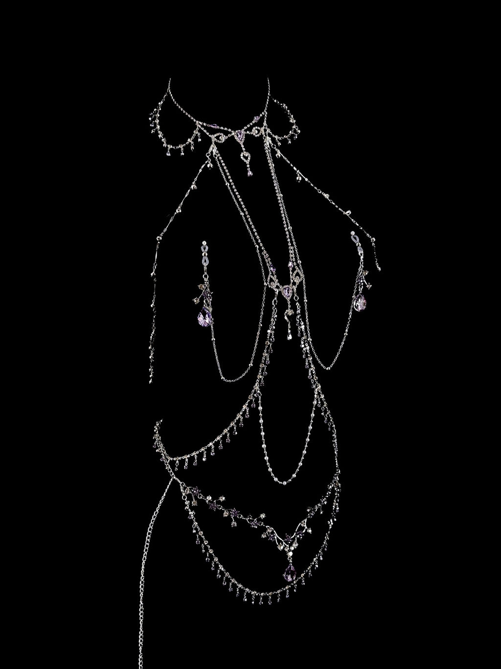 Gothic Choker - Purple with Body Chain close-up detail | Blackyyds