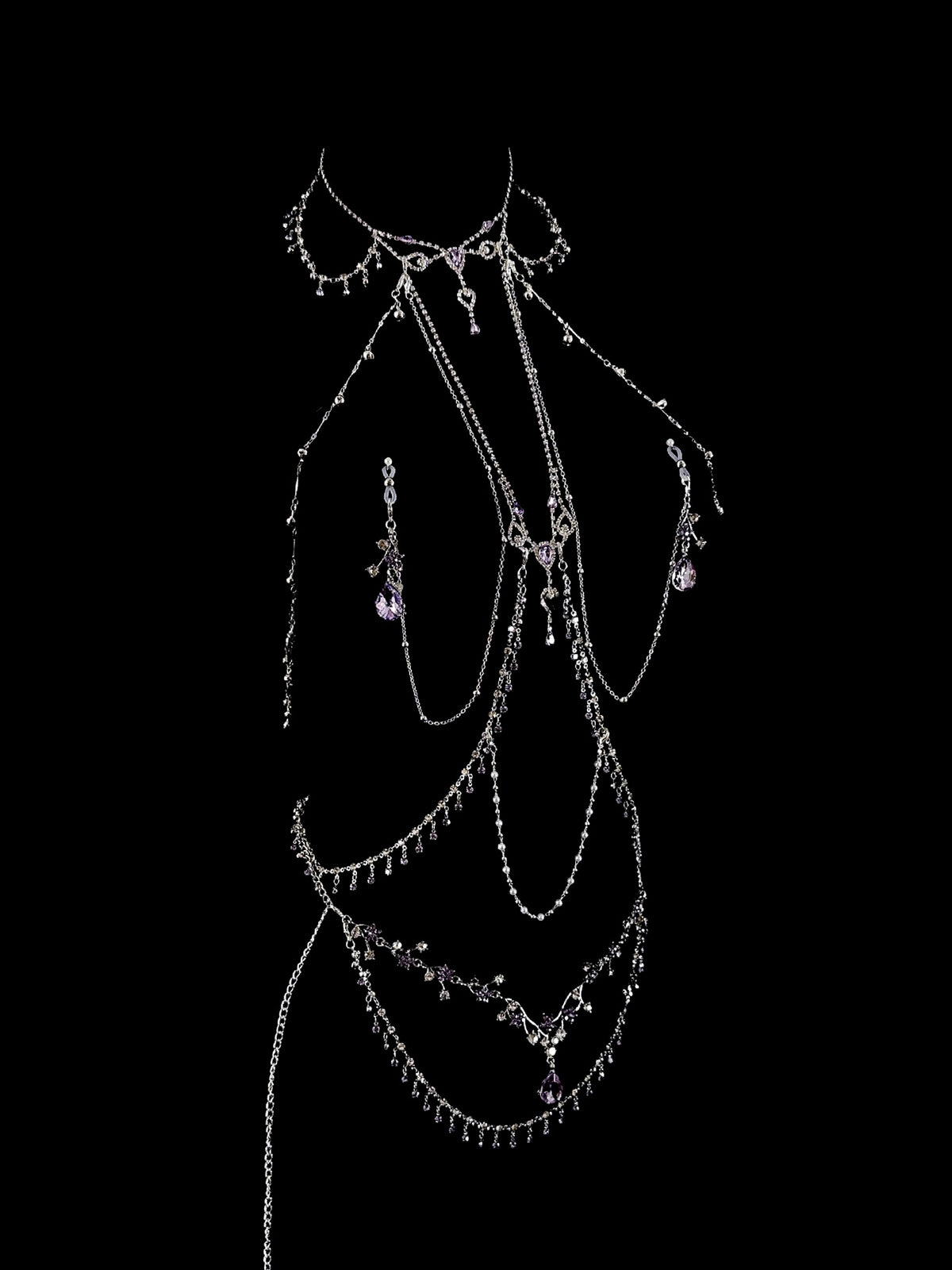 Gothic Choker - Purple with Body Chain close-up detail | Blackyyds