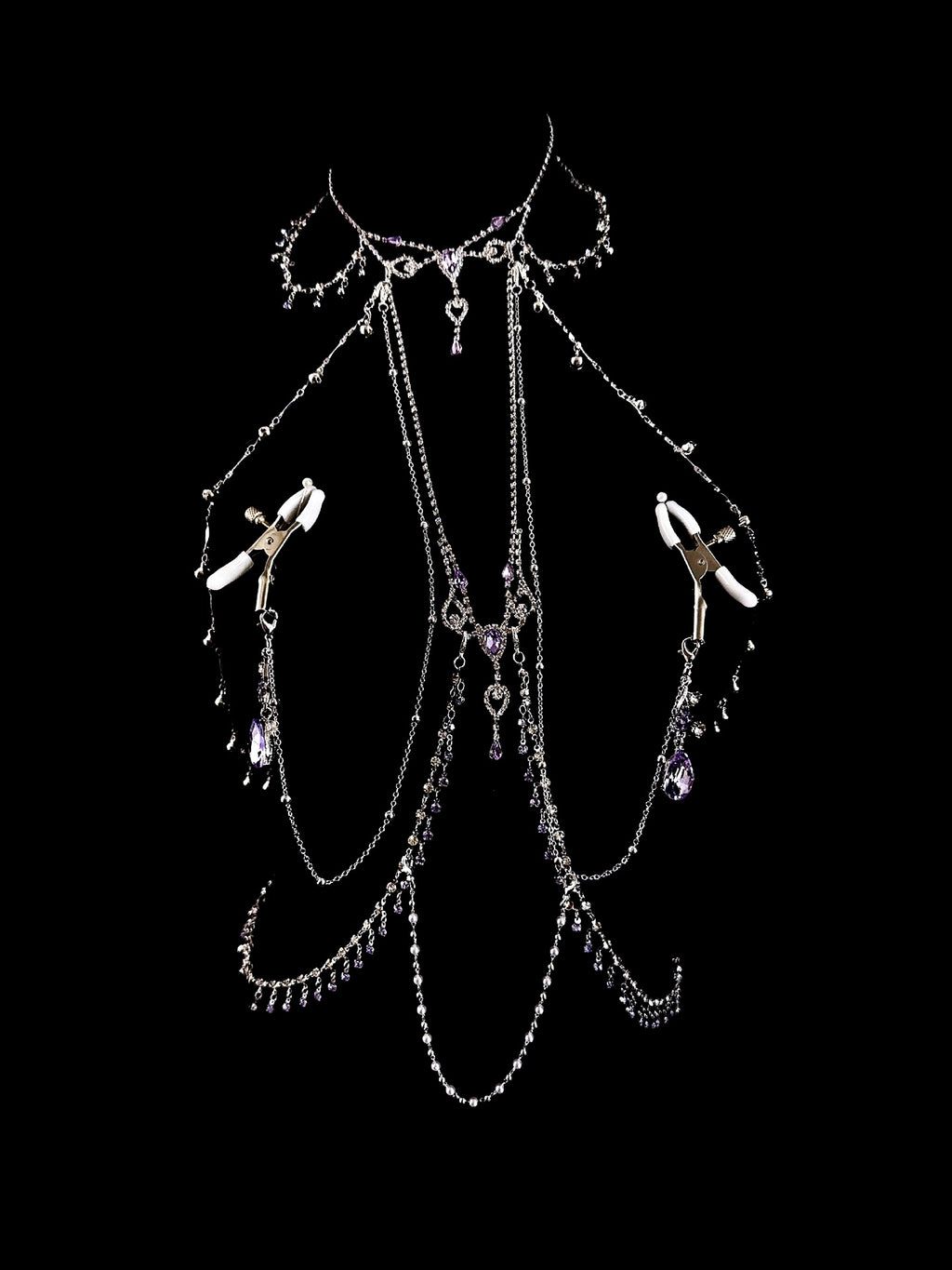 Gothic Choker - Purple with Body Chain angle view | Blackyyds