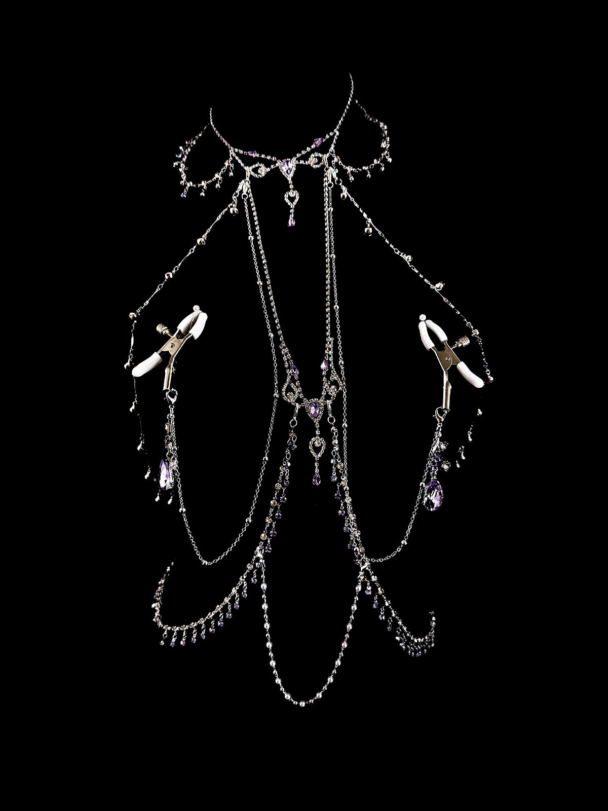 Gothic Choker - Purple with Body Chain angle view | Blackyyds