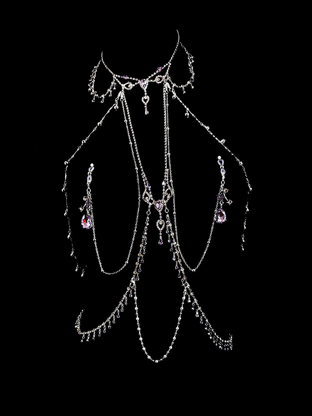 Gothic Choker - Purple with Body Chain belly chain detail shot | Blackyyds
