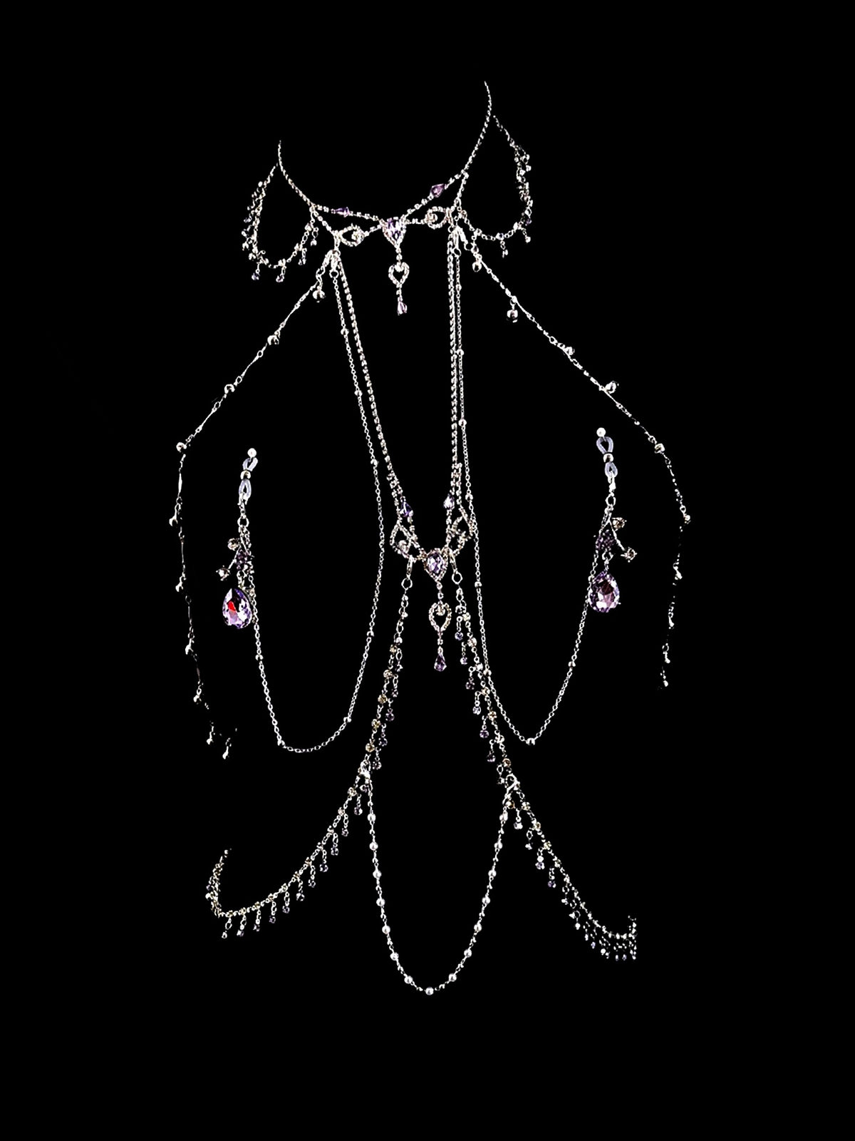 Gothic Choker - Purple with Body Chain belly chain detail shot | Blackyyds