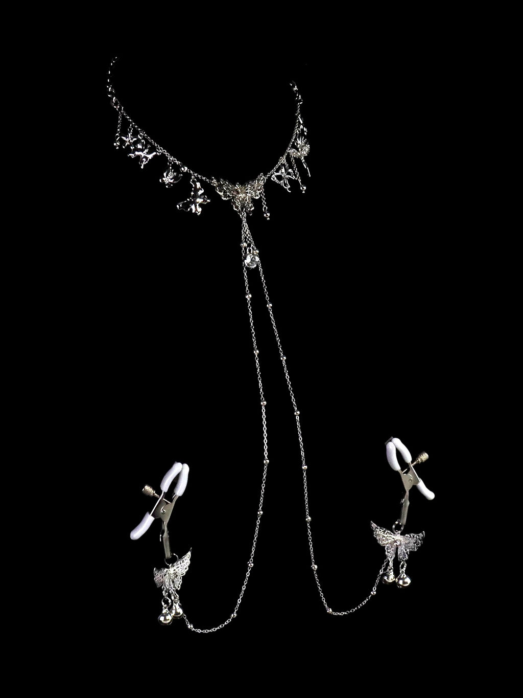 Gothic Cutout Butterfly Tassel Collarbone Necklace - Multi-Color Metal close-up detail | Blackyyds