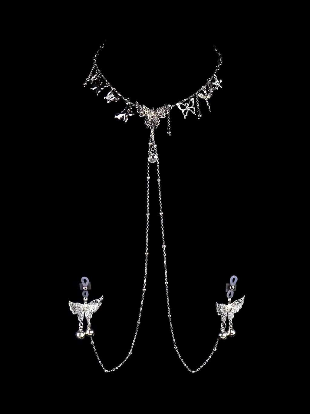 Gothic Cutout Butterfly Tassel Collarbone Necklace - Multi-Color Metal angle view | Blackyyds