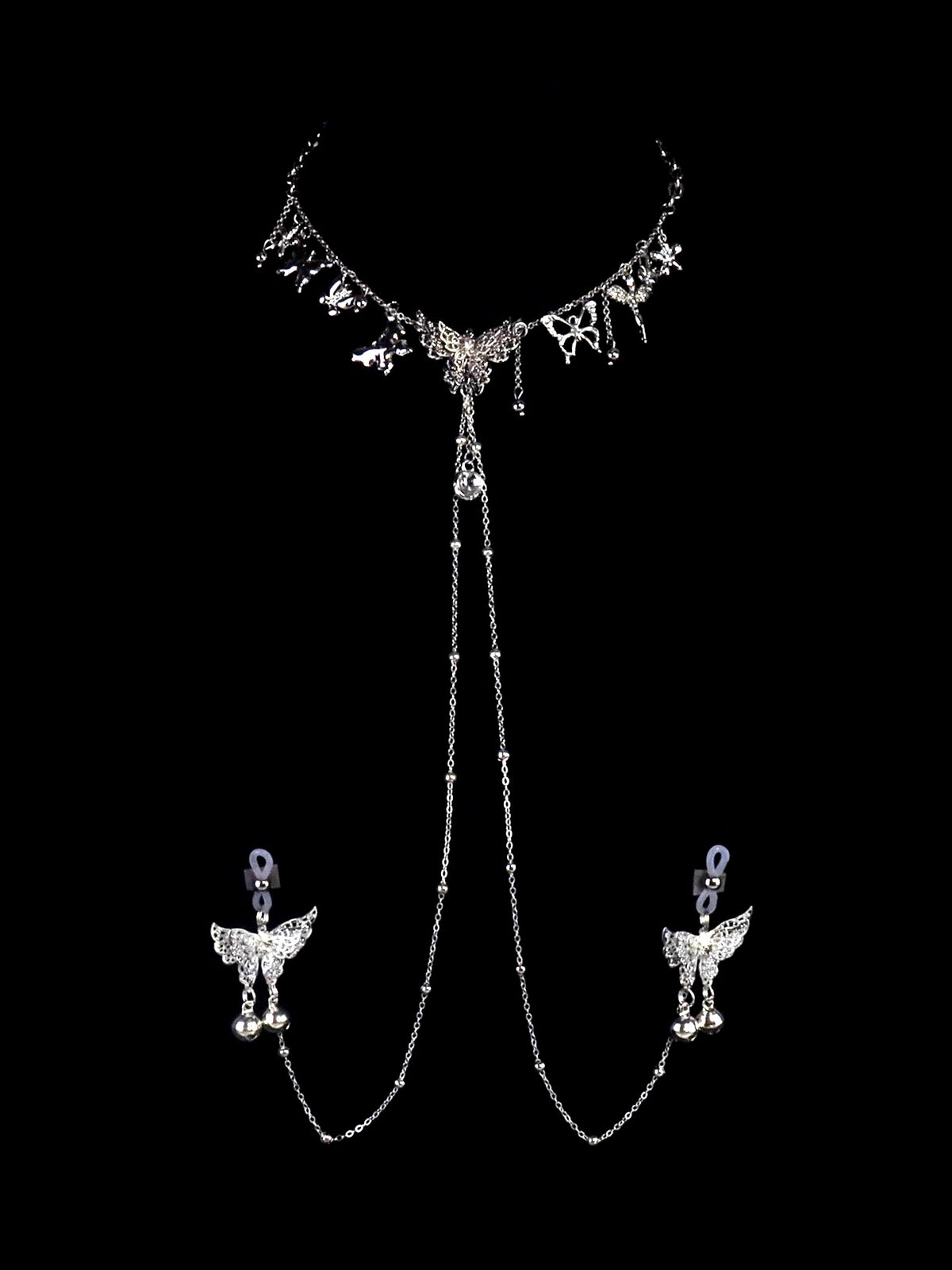 Gothic Cutout Butterfly Tassel Collarbone Necklace - Multi-Color Metal angle view | Blackyyds