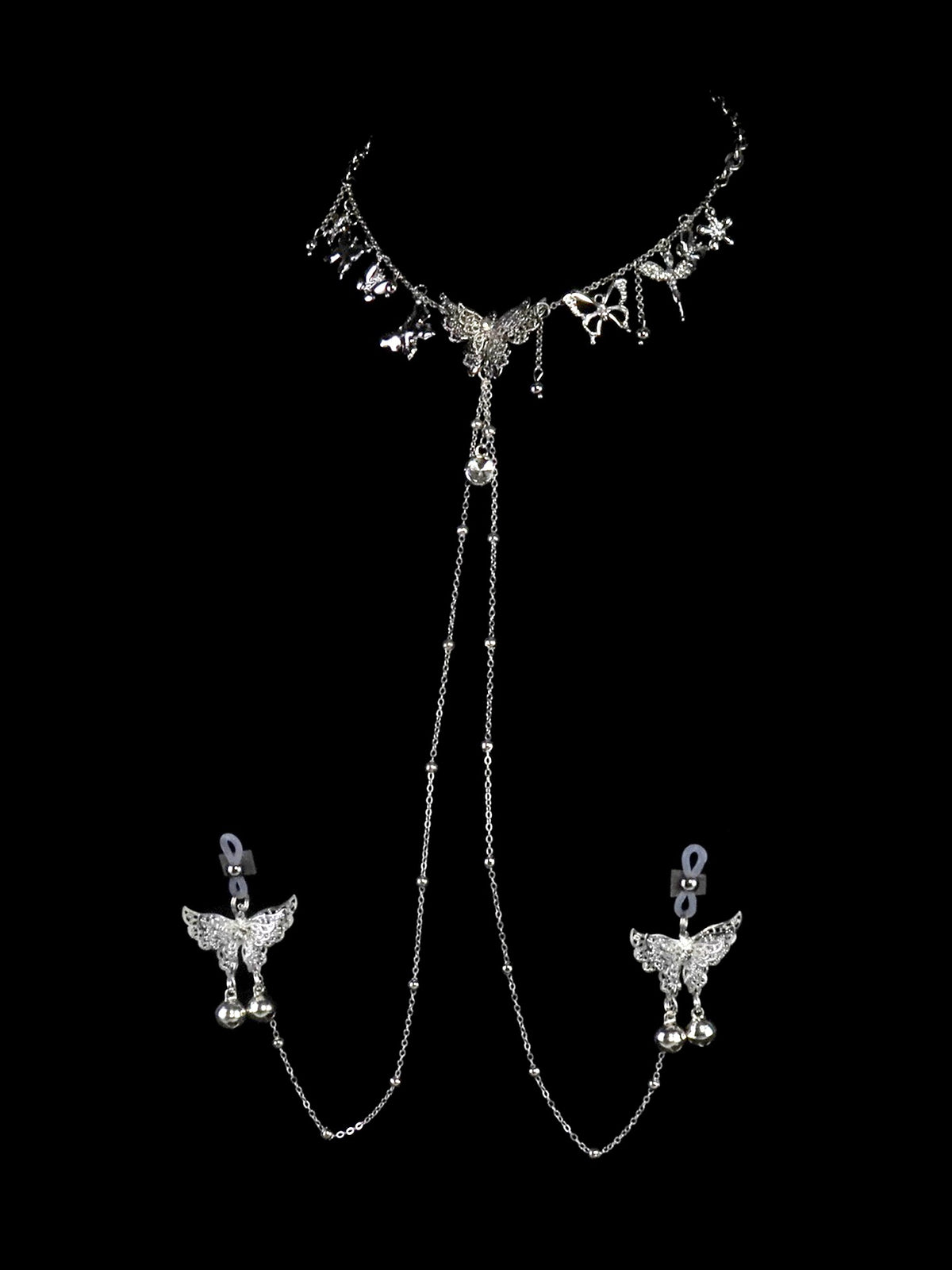 Gothic Cutout Butterfly Tassel Collarbone Necklace - Multi-Color Metal gothic necklace detail shot | Blackyyds