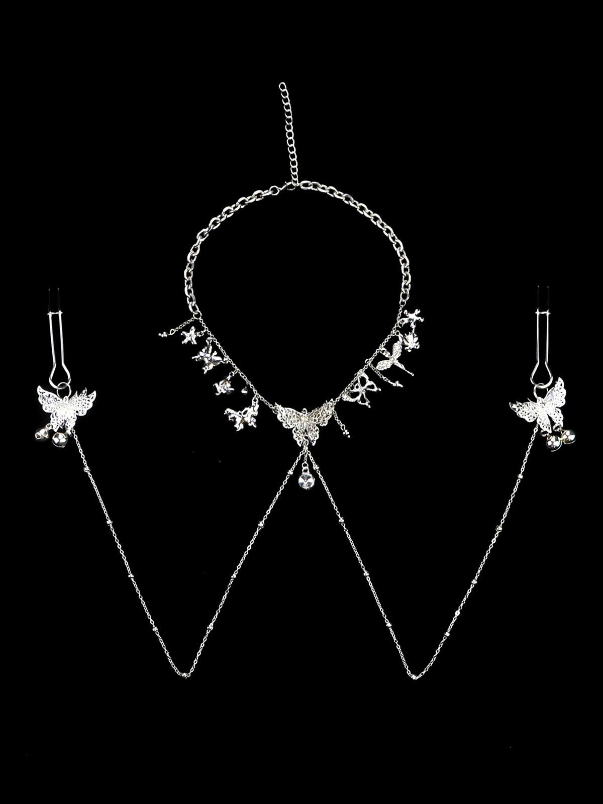 Gothic Cutout Butterfly Tassel Collarbone Necklace - Multi-Color Metal product view 3 | Blackyyds