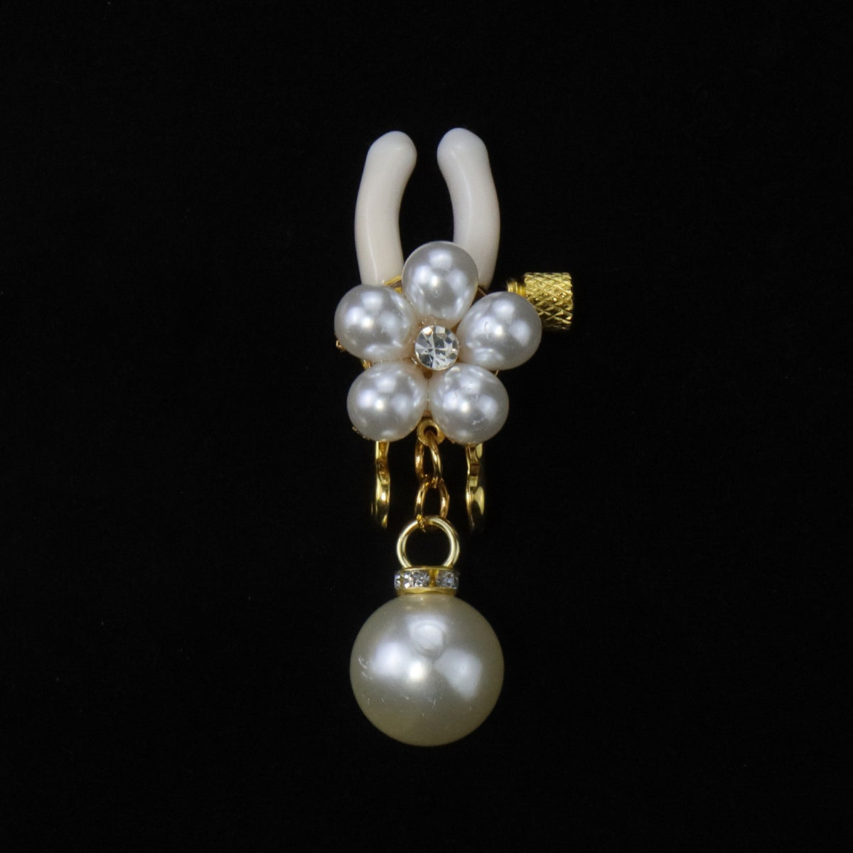 Gothic Flower Bell Chain Pendant - Pearl Clip Attachment gothic jewelry detail shot | Blackyyds