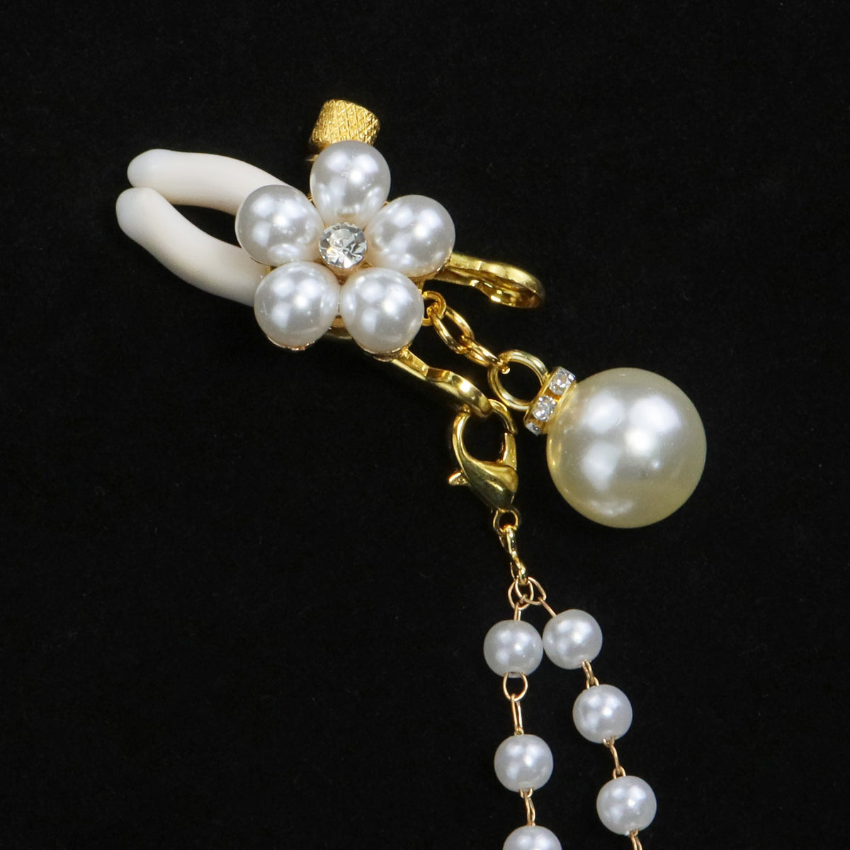 Gothic Flower Bell Chain Pendant - Pearl Clip Attachment gothic jewelry product view 4 | Blackyyds