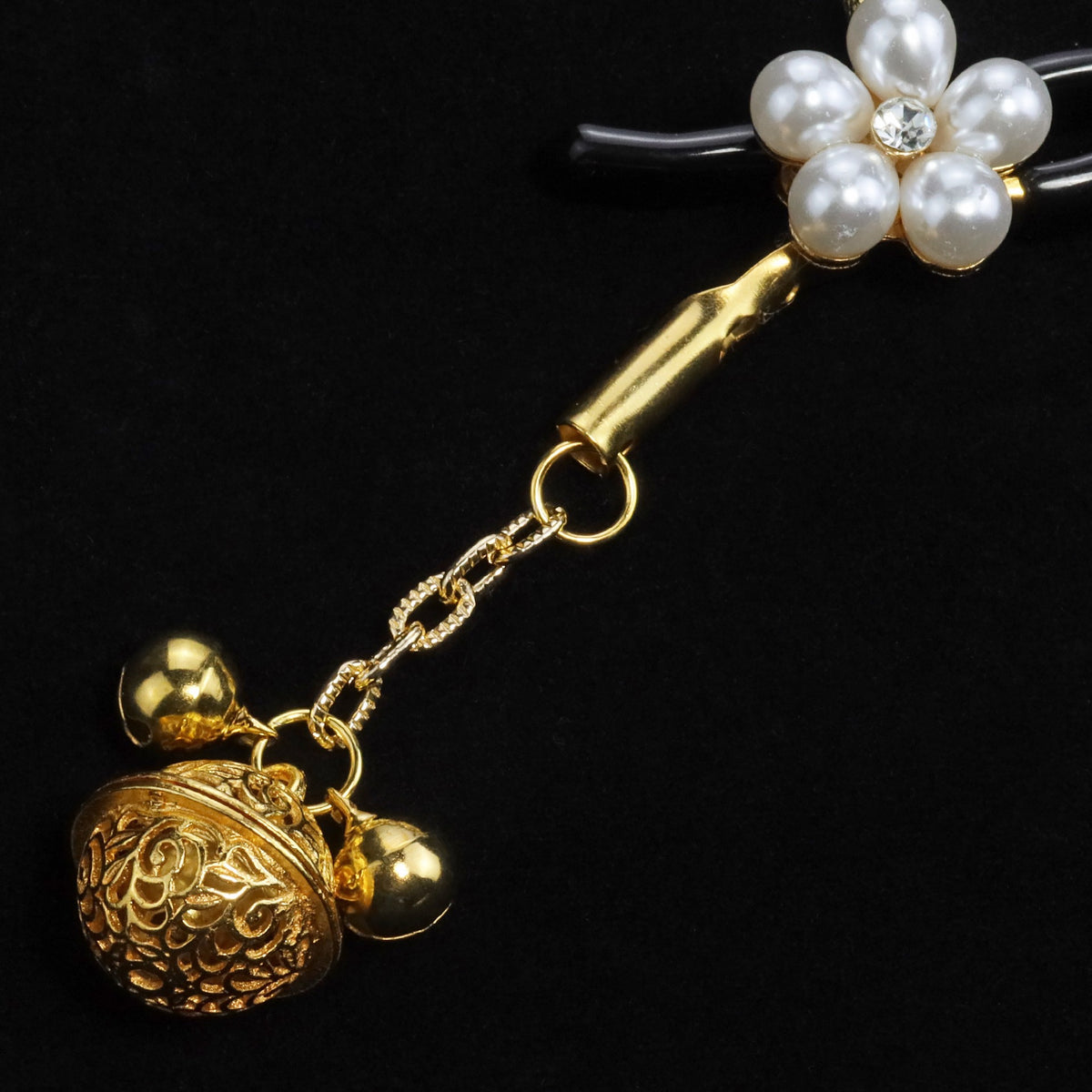 Gothic Flower Palace Bell Chain Pendant - Pearl Clip Attachment gothic jewelry product view 2 | Blackyyds