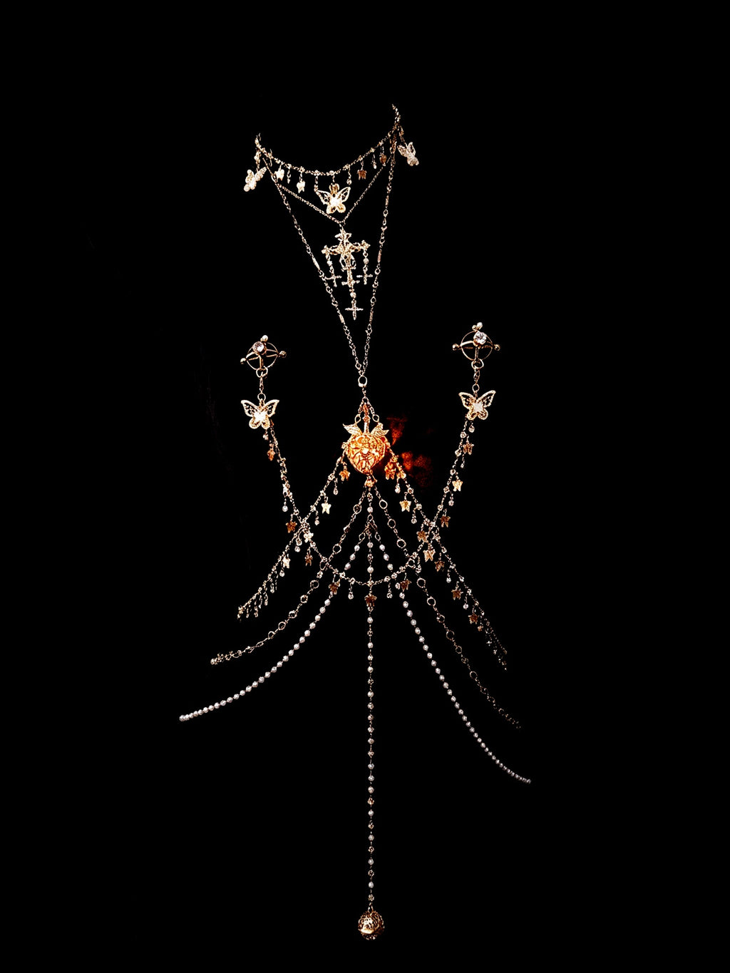 Gothic Glow Choker - Rhinestone with Body Chain | Alt Fashion Collar — view 1