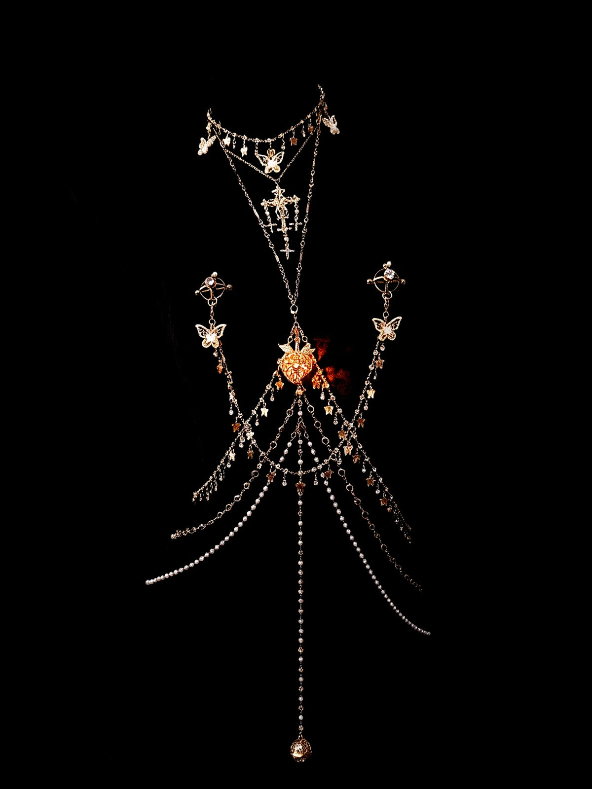 Gothic Glow Choker - Rhinestone with Body Chain | Alt Fashion Collar — view 1