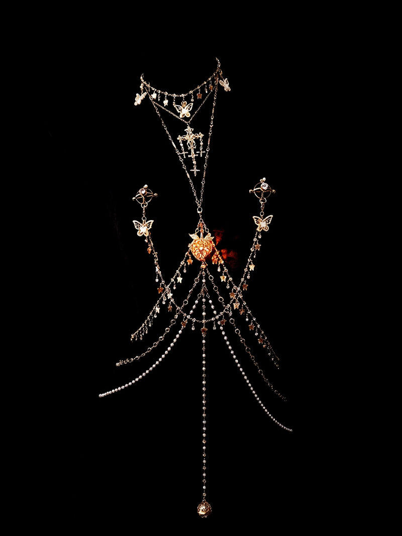 Gothic Glow Choker - Rhinestone with Body Chain | Alt Fashion Collar — view 1